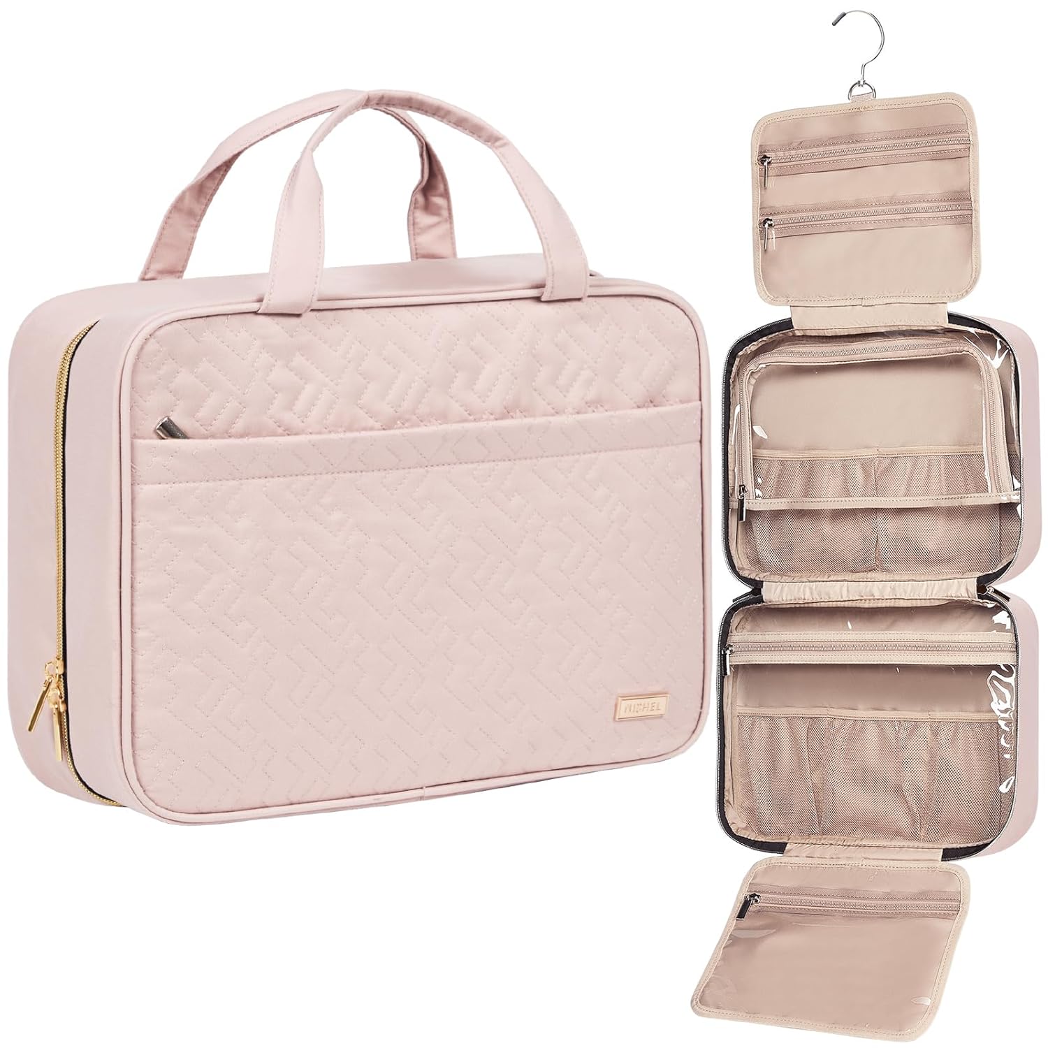 NISHEL Travel Toiletry Bag for women, Portable Hanging Organizer for Family-Sized Shampoo