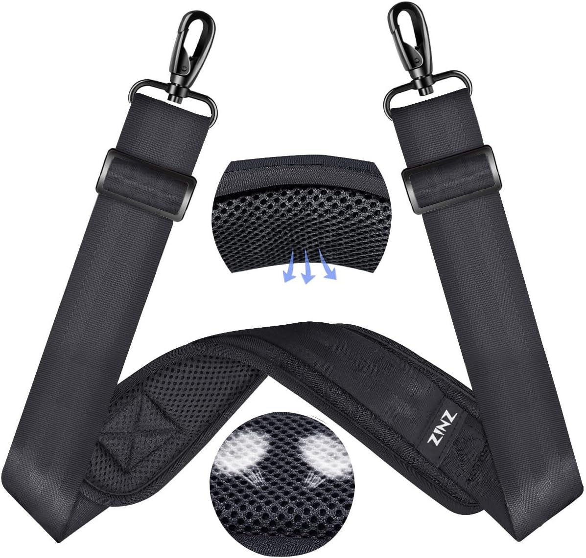 ZINZ 60" Universal Bag Strap with Ultra-thick Fixed Breathable Pad, Adjustable Heavy-duty Shoulder Strap for Laptop, Crossbody, Luggage, Gym, Camera Bag and More - D01G01