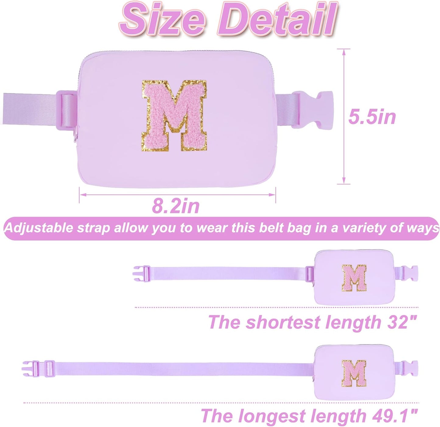 Birthday Gifts for 6 7 8 9 10 11 12 13 Year Old Girls,Fanny Pack Belt Bag Crossbody Bags for Women Girls Kids,Fashion Waist Packs Cute Teen Trendy Stuff Travel Essentials | Lavender,M