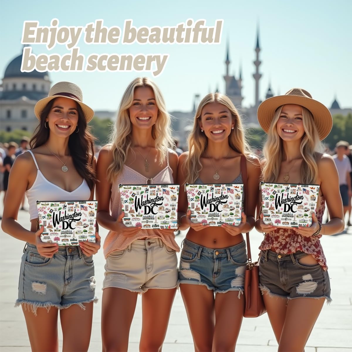 4PCS Washington DC Themed Makeup Bag Washington dc Souvenirs Gift for Women, Best Friend, Sister