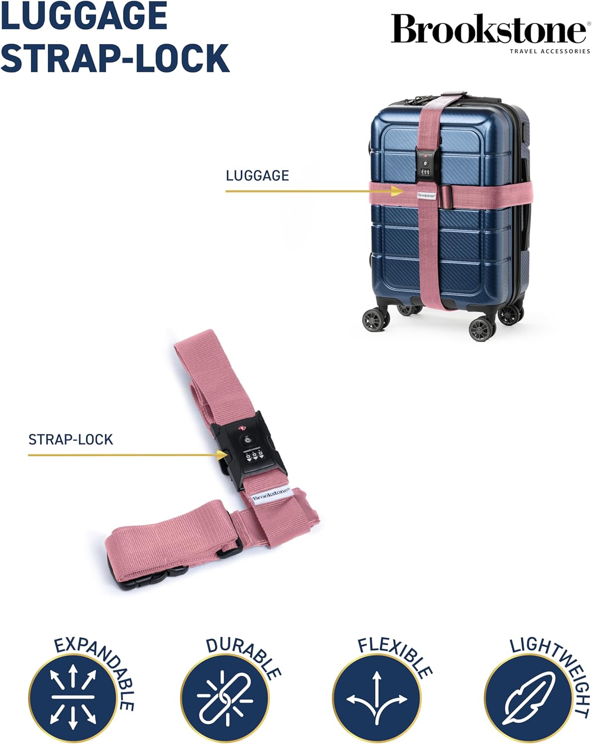 Brookstone Luggage Strap - 2-in-1 TSA-Approved Expandable Luggage Straps for Suitcases with Keyless 3-Digit Combination Lock, Size One Size, Lilac Ice