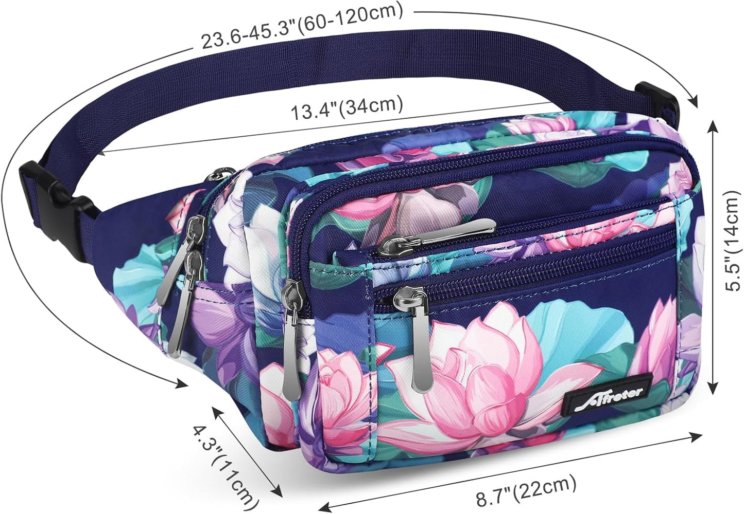 Waist Pack Bag Fanny Pack for Men&Women Hip Bum Bag with Adjustable Strap for Outdoors Workout Traveling Casual Running Hiking Cycling (New Blue Flowers-1)