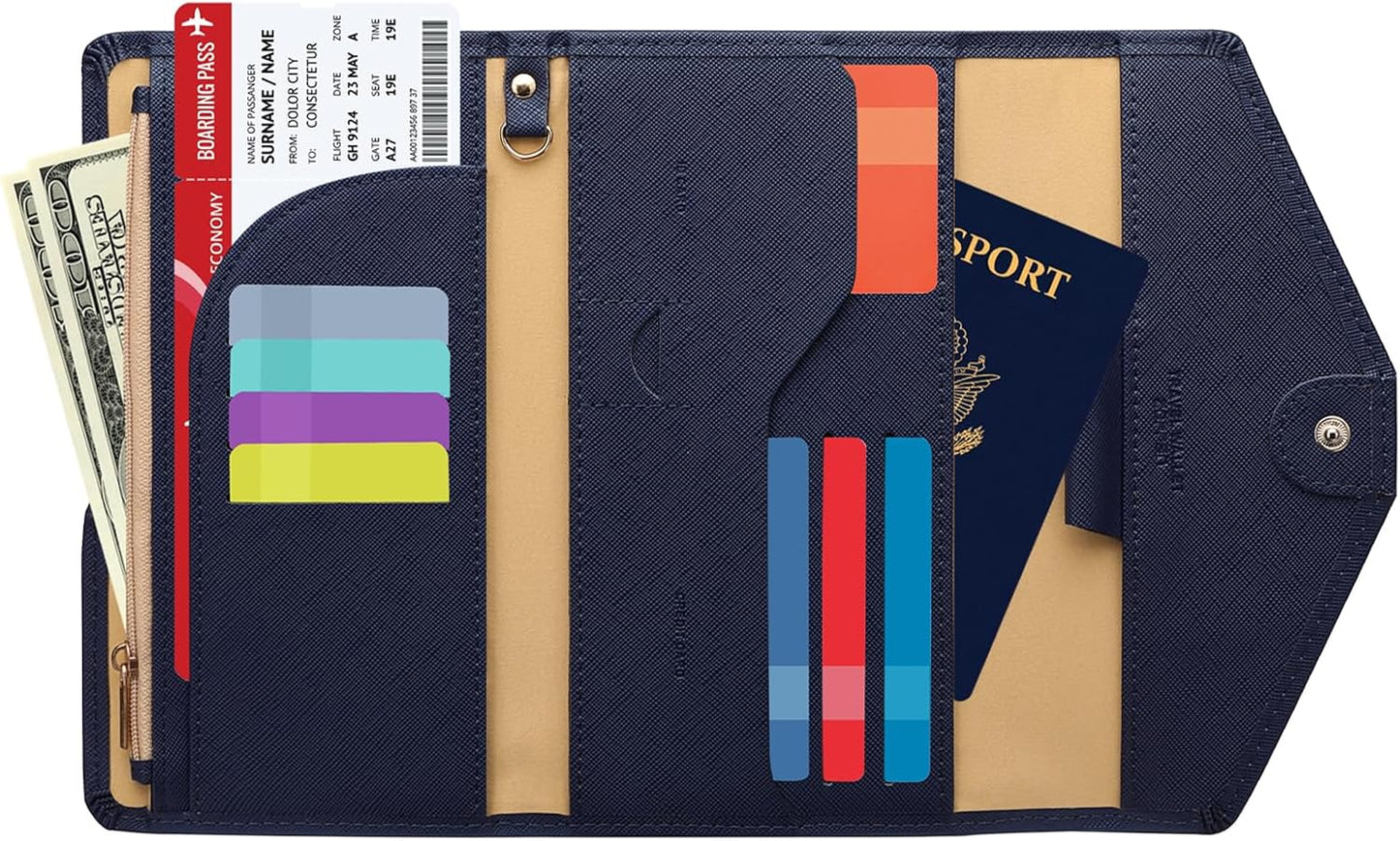 ZOPPEN Mulit-purpose Rfid Blocking Passport Holder Travel Wallet (Ver.4) Passport and Vaccine Card Holder ComboTri-fold Document Organizer Travel Essentials