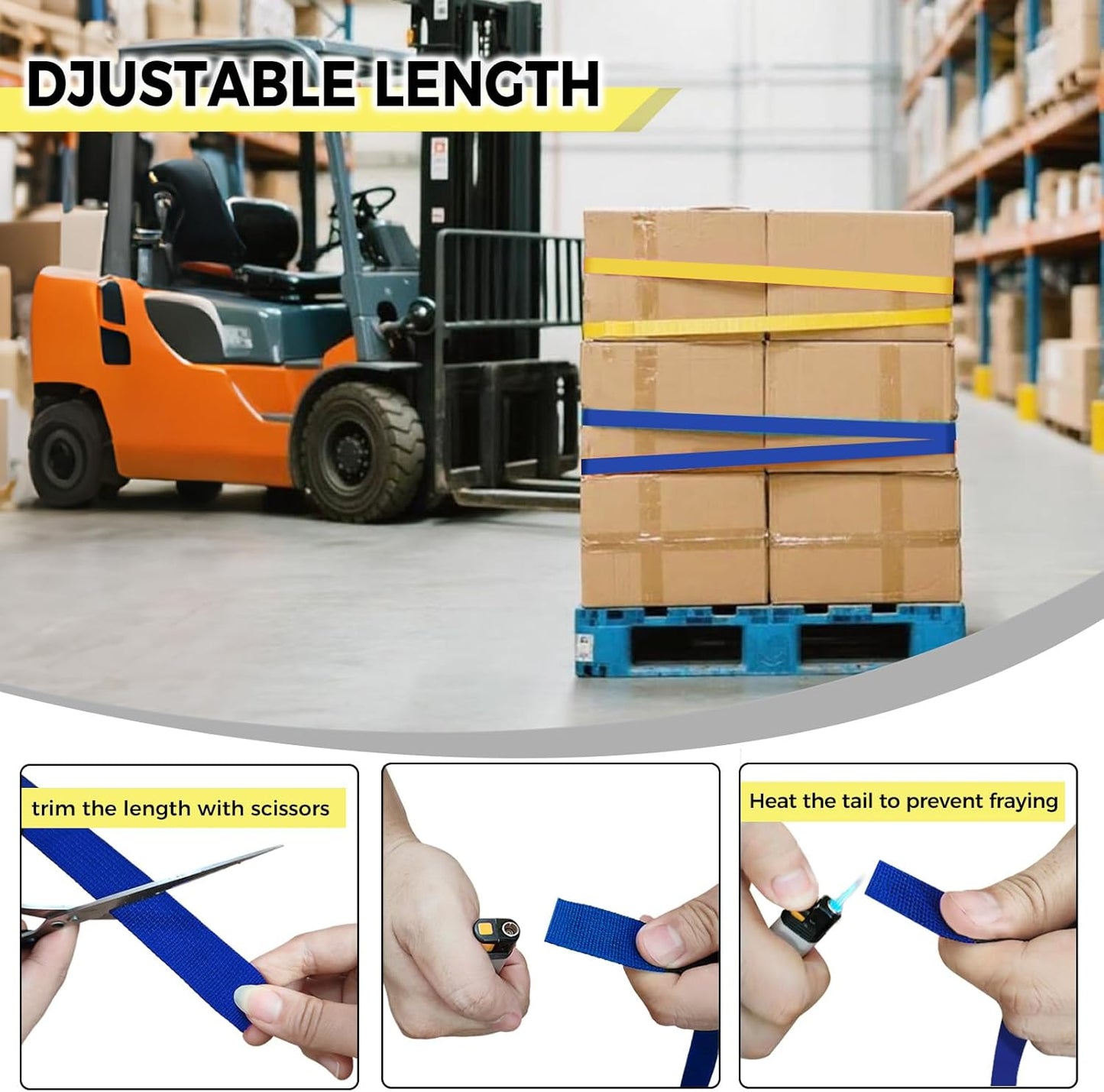 4PCS Tie Down Straps, 1 inch Wide Lashing Straps with Buckles, Adjustable Cam Buckle Cinch Straps Suitable for Motorcycle, Cargo, Trucks,Trailer,Luggage, Car Roof Rack (Blue, 1"*14.8')
