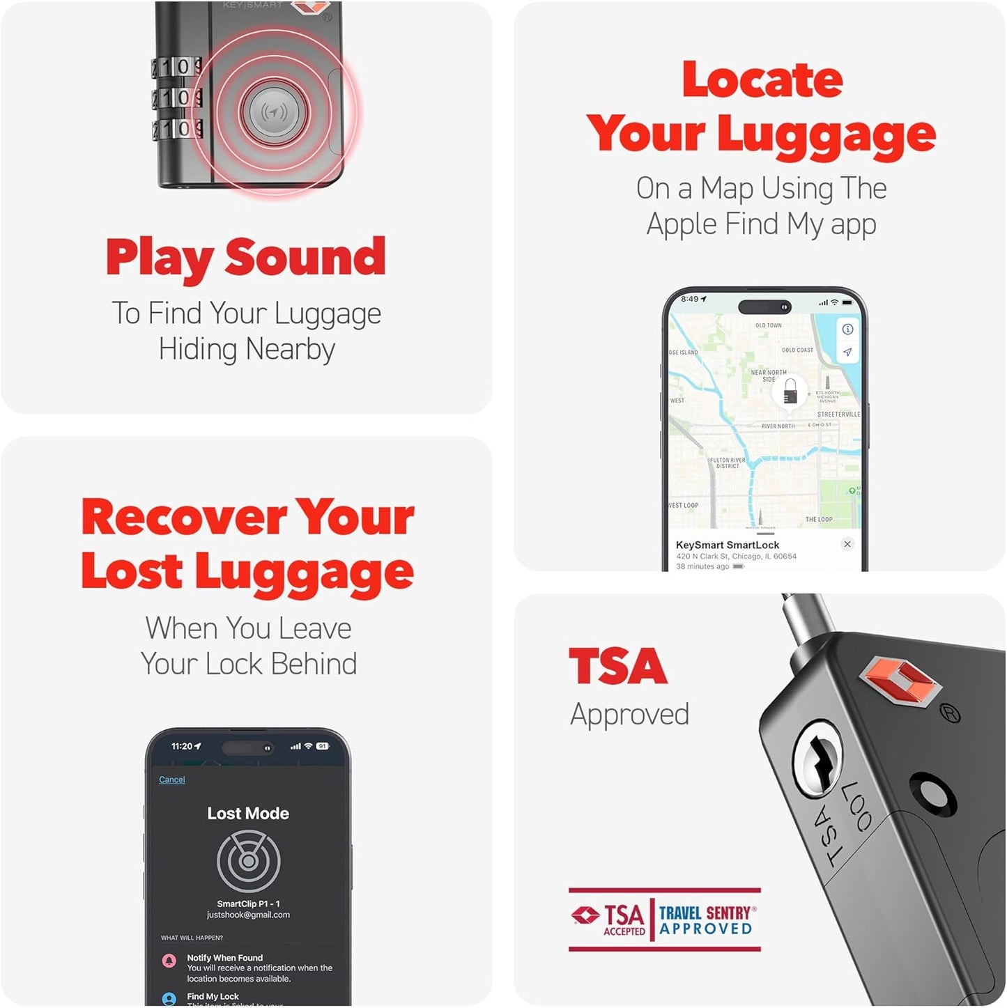 KeySmart SmartLock Tracking Luggage Locks, TSA Locks for Luggage, GPS Tracker, Combination Lock