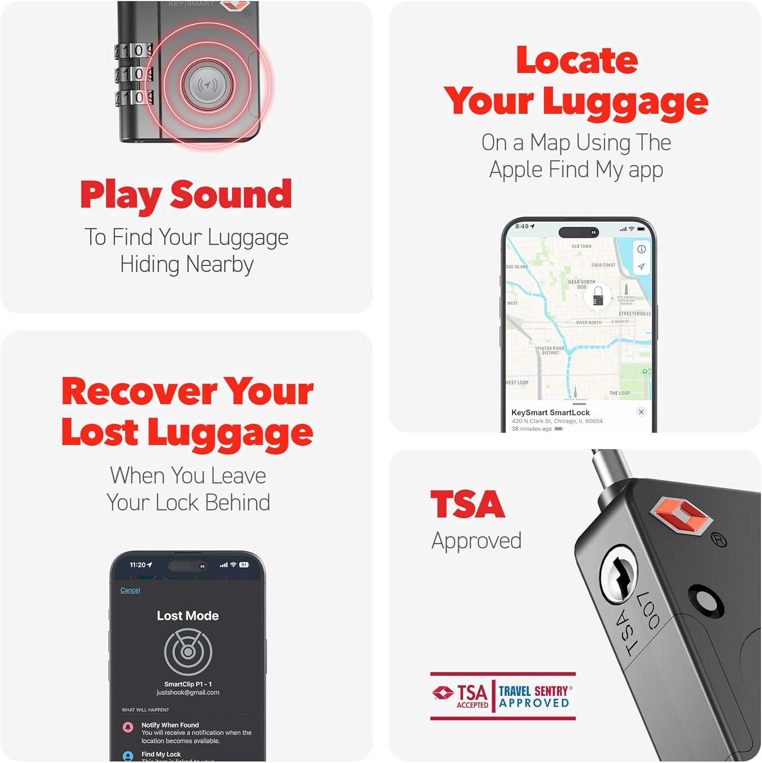 KeySmart SmartLock Tracking Luggage Locks, TSA Locks for Luggage, GPS Tracker, Combination Lock