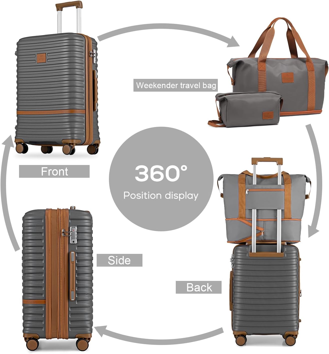 Joyway Luggage Set 3 Piece Suitcase Sets with Spinner Wheel,Hardside Expandable Travel Laggage with TSA Lock (20/24/28,Grey)