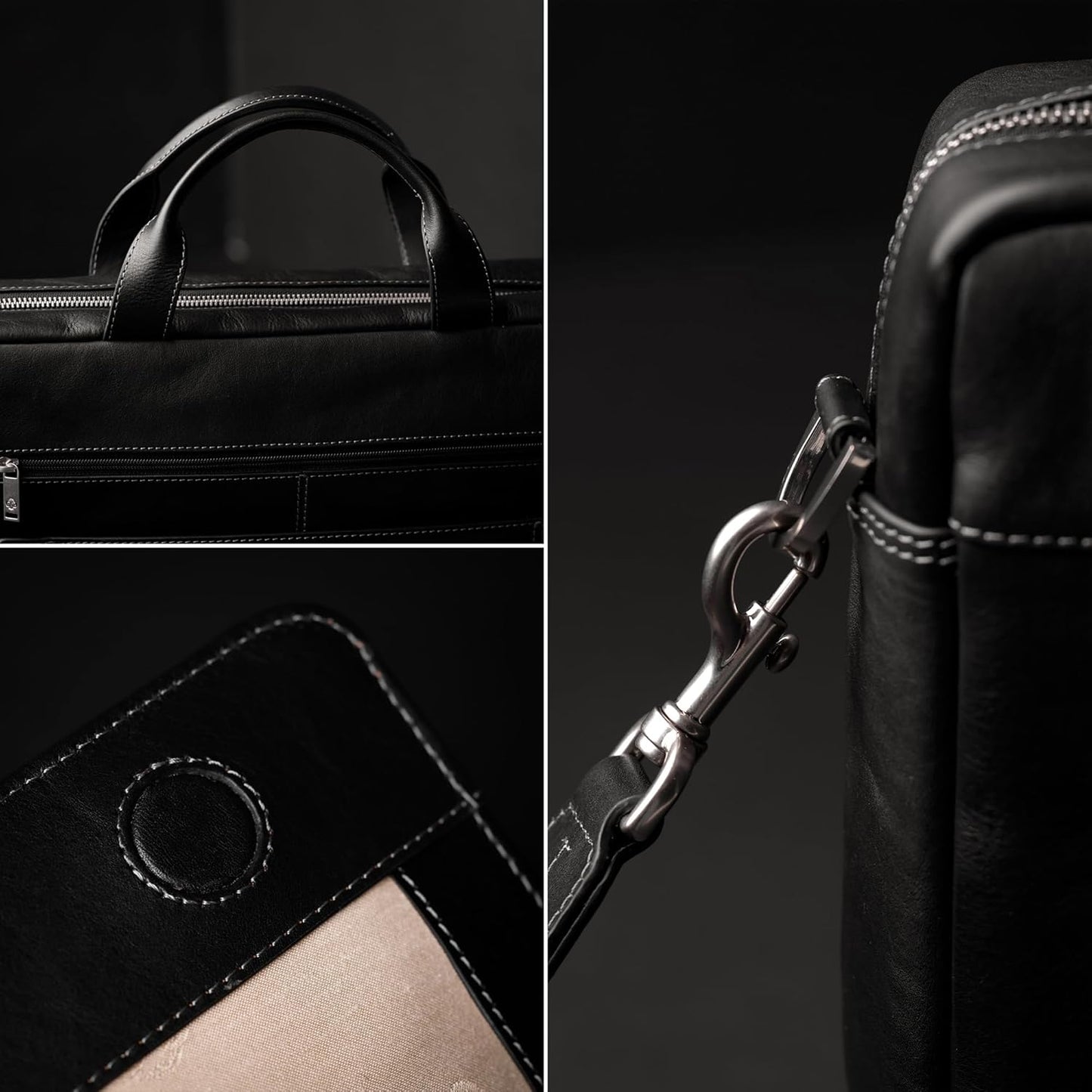 Time Resistance Leather Briefcase - Italian Handmade Leather Laptop Bag - Handbag for Men and Women