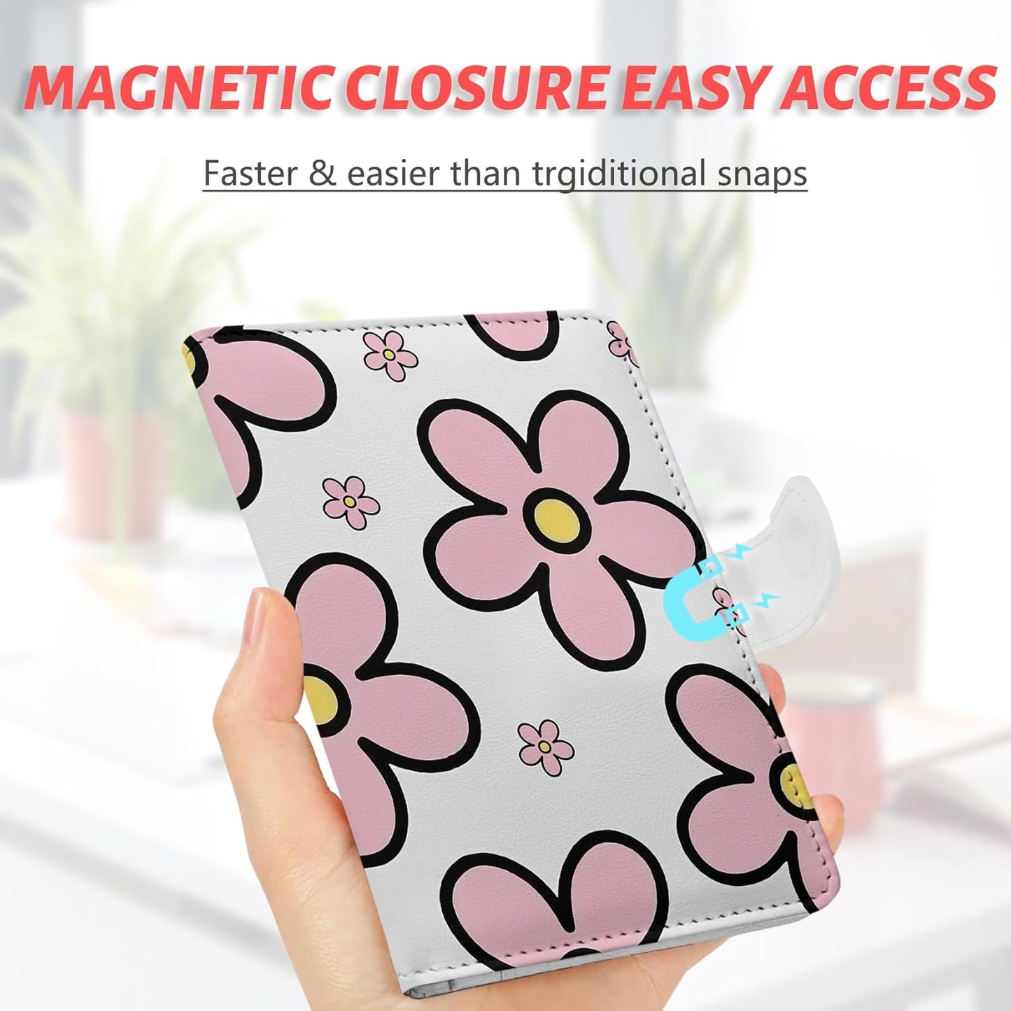 Passport Holder, Travel Wallet Cover with Pen Loop | Cute RFID Blocking Leather Case with Magnetic Closure for Travel Essentials-Posy