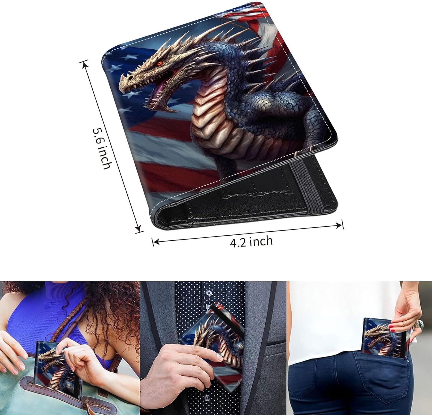 Passport Holder Cover Wallet Travel Essentials RFID Blocking Case Leather Passport Cover Wallet Vaccine Card Slot Organizer for Men Women, Flag Dragon