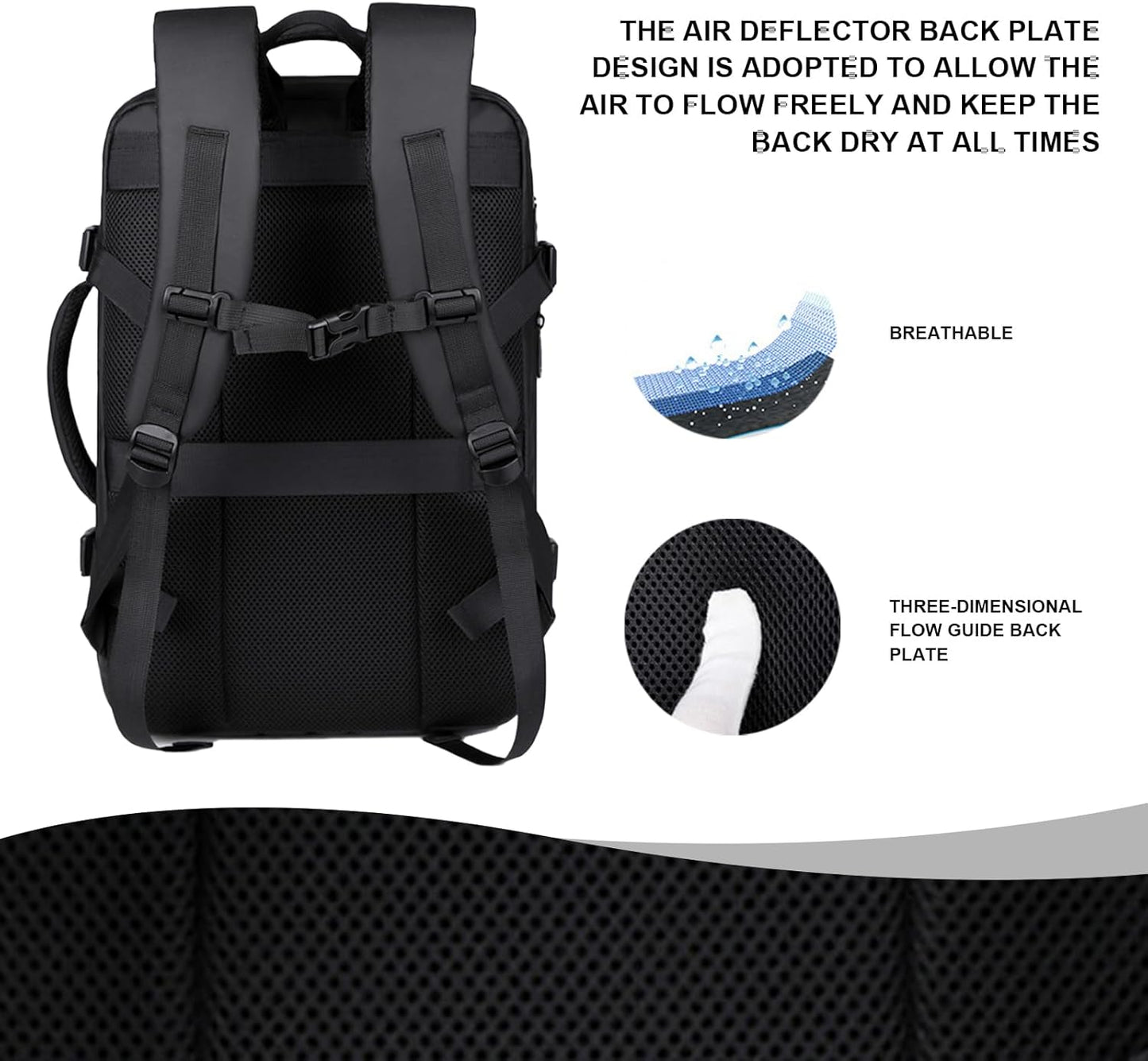 Travel Laptop Backpack 36-55L Expandable 15.6inch Laptop Backpack Usb Charging Port Lightweight (Black)