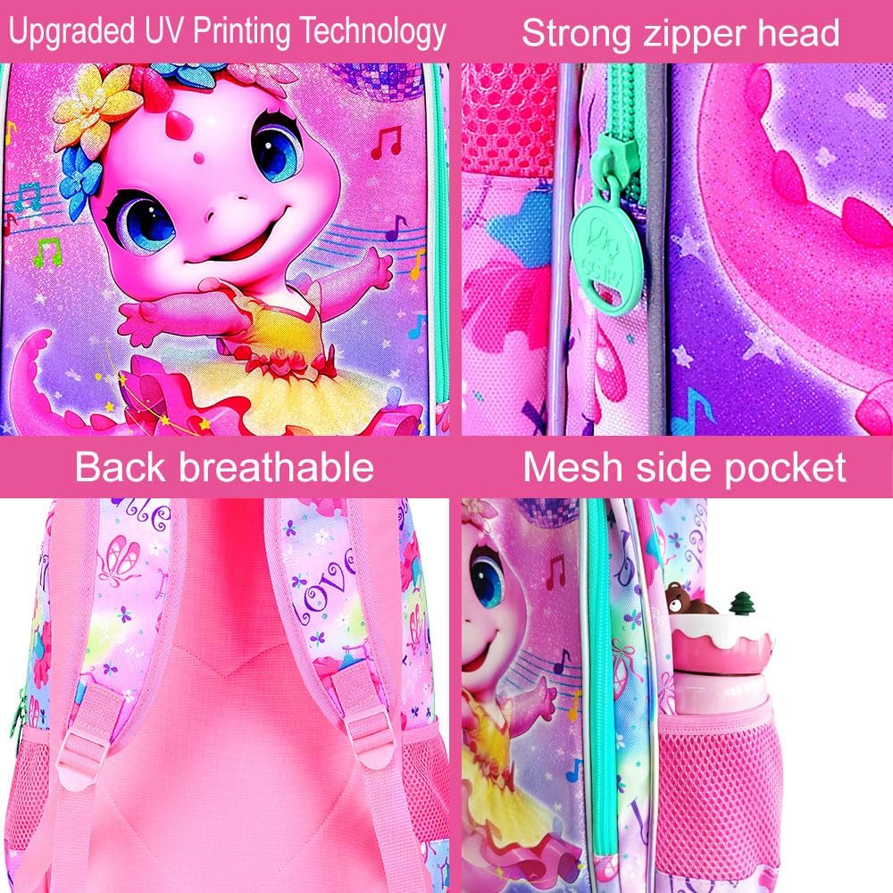 WZLVO 3PCS Kids Backpack for Girls, Unicorn Dinosaur Animal Prechool Elementary Kindergarten School Bookbag with Lunch Box