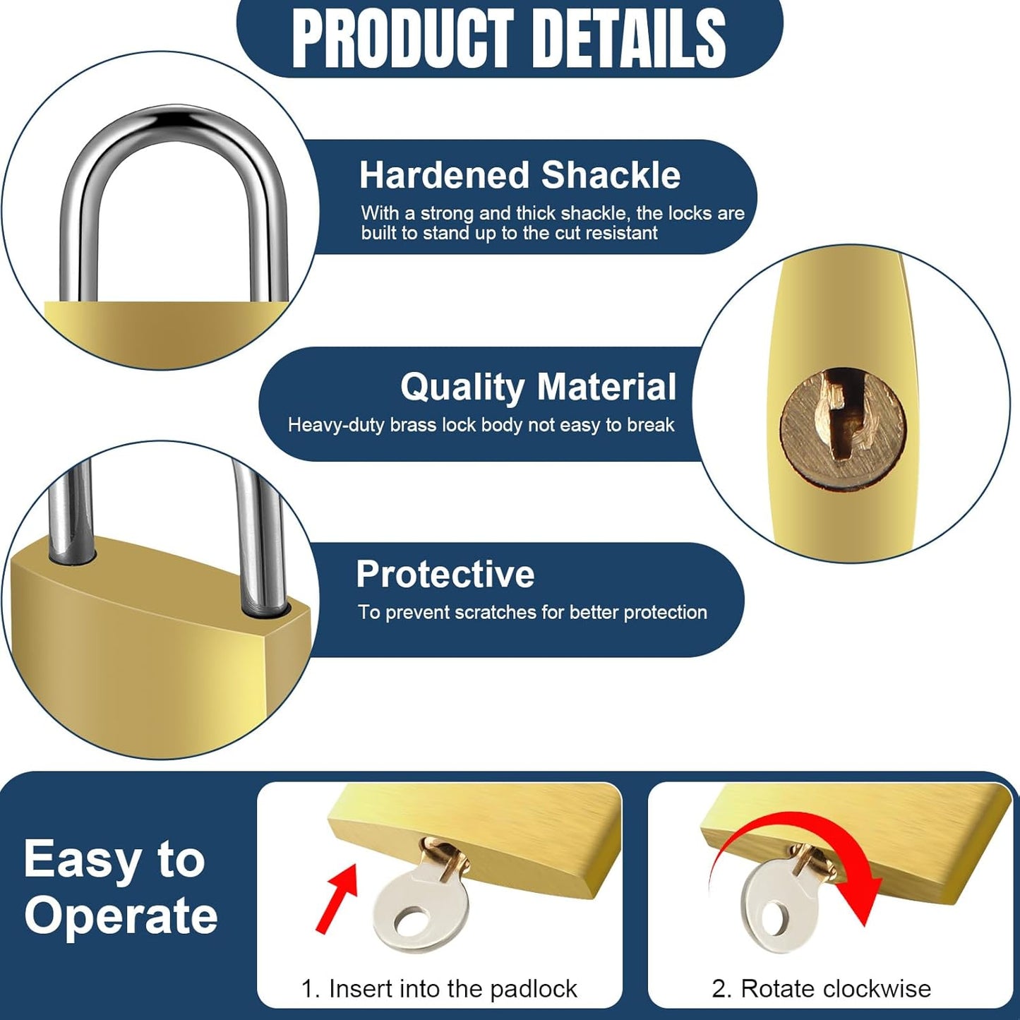 24 Pcs Solid Brass Keyed Padlock, Small Yellow Gym Lock, Strong Padlock with Different Key for Luggage Toolbox (1-3/16'')