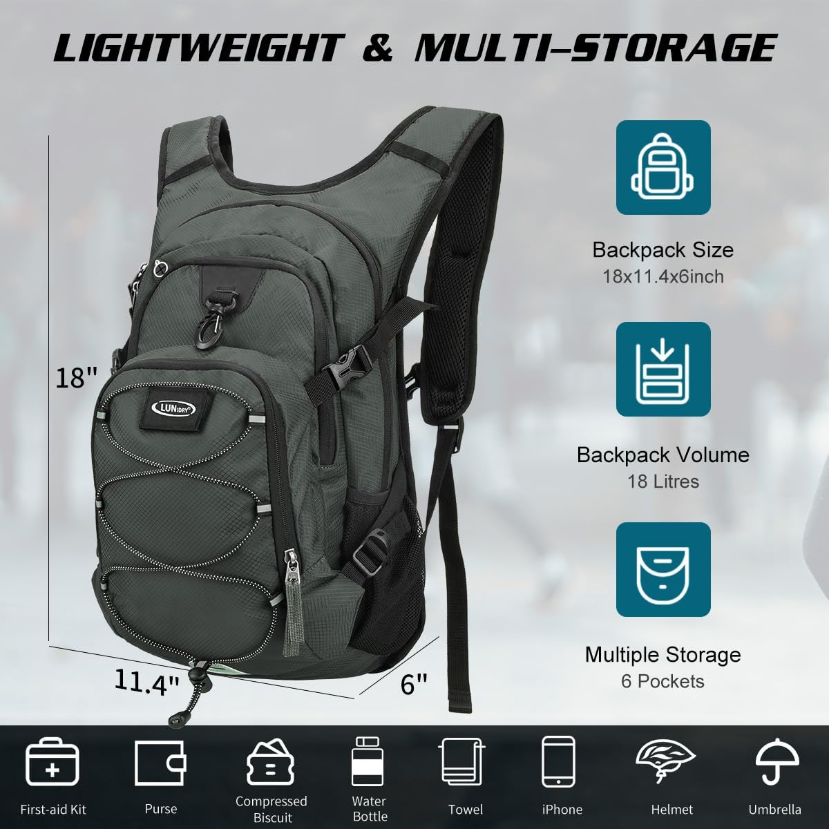 Hydration Backpack with 3L Water Bladder, Insulated Running Hydration Pack Hydropack, Lightweight Water Backpack for Hiking Cycling Camping Biking for Men Women