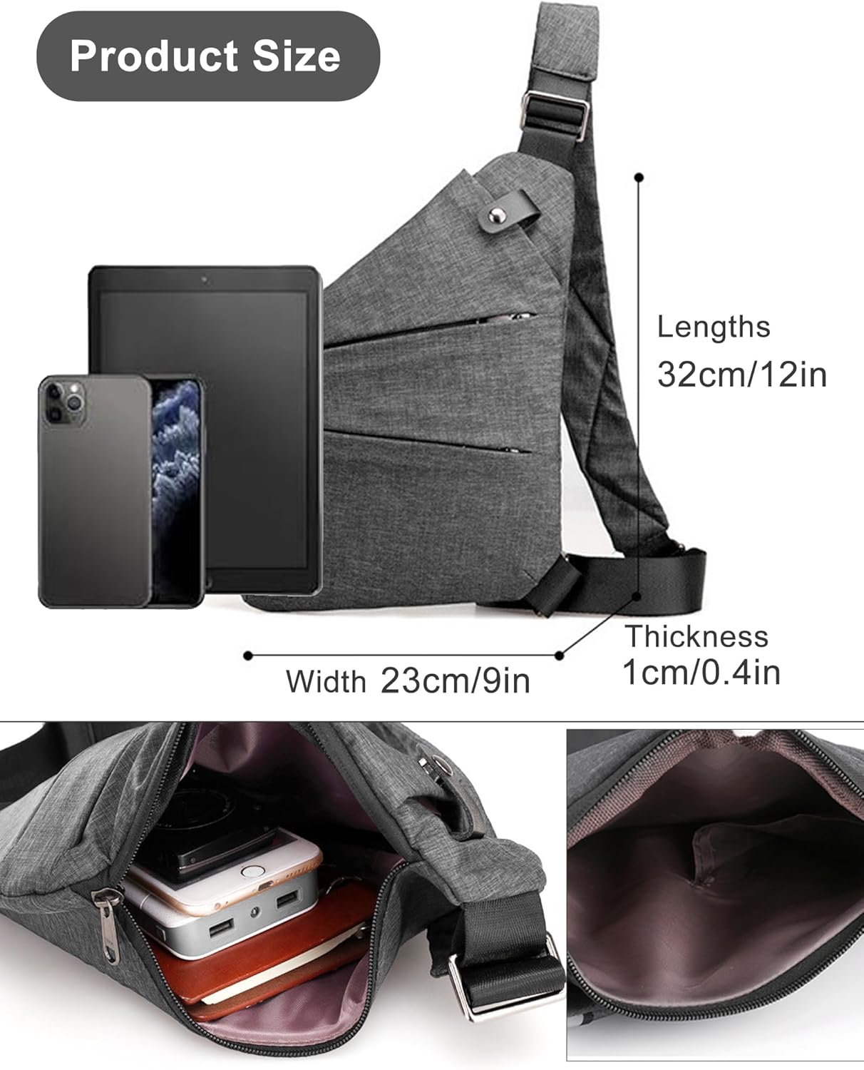 Anti Theft Travel Bag,Slim Sling Bag, Crossbody Purse Bags for Women Men