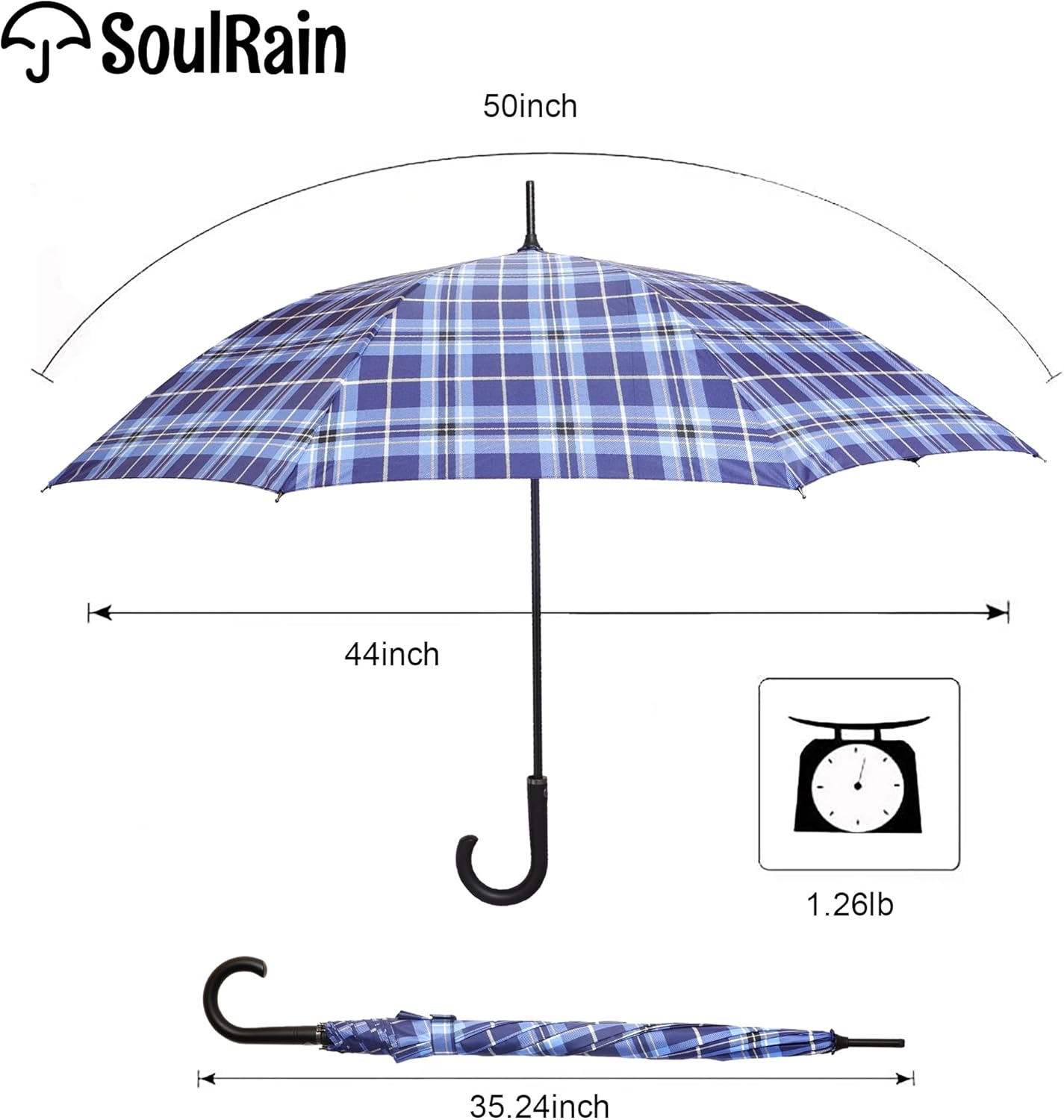 SoulRain 50 Inch Large Stick Umbrella Windproof Automatic Open Oversized J Handle Umbrellas for Men and Women Unbreakable Strong Travel Golf Umbrella
