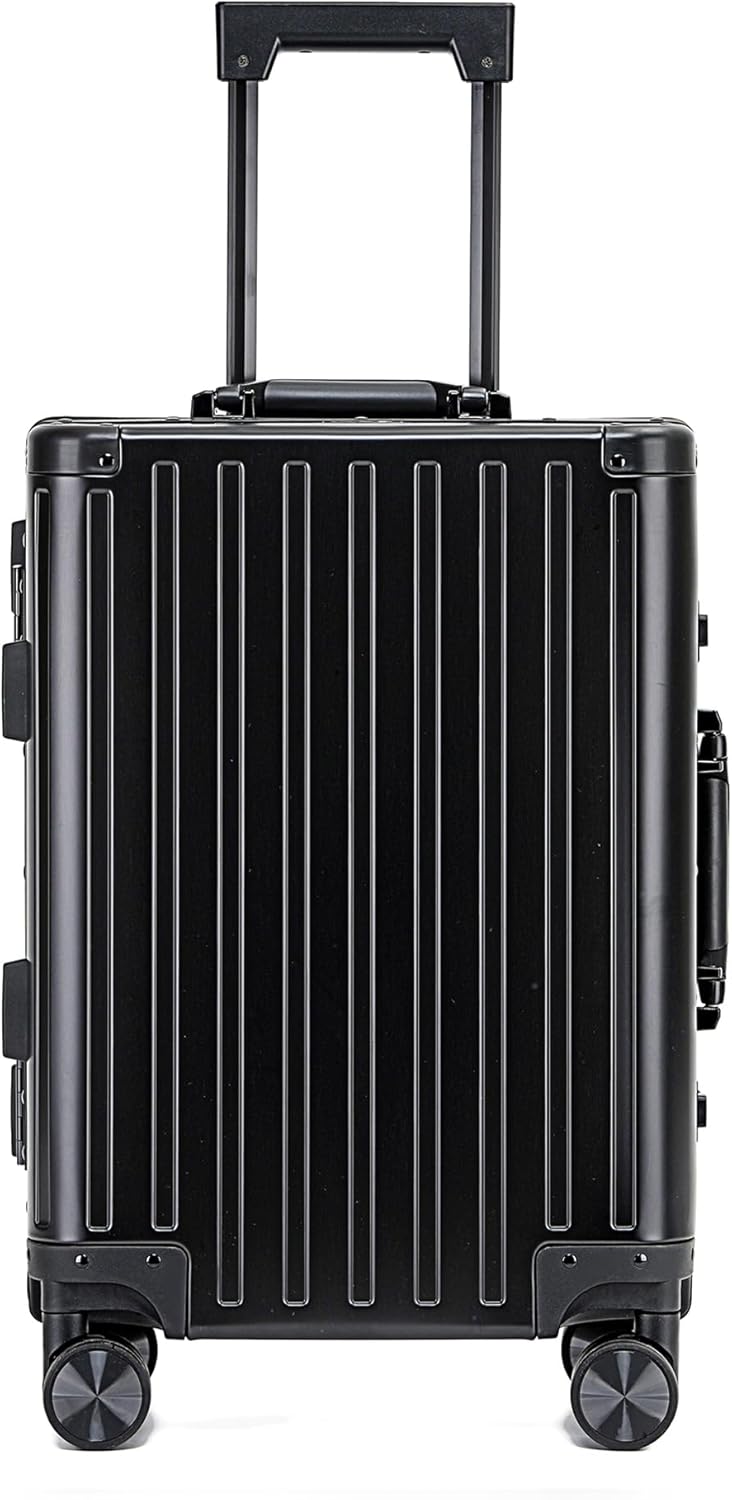 YYW All aluminum-magnesium Carry-On Luggage 20 Inch,Airline Approved Lightweight Suitcase with TSA Lock and Silent Wheels,Suitable for business travel (Black, 20in)