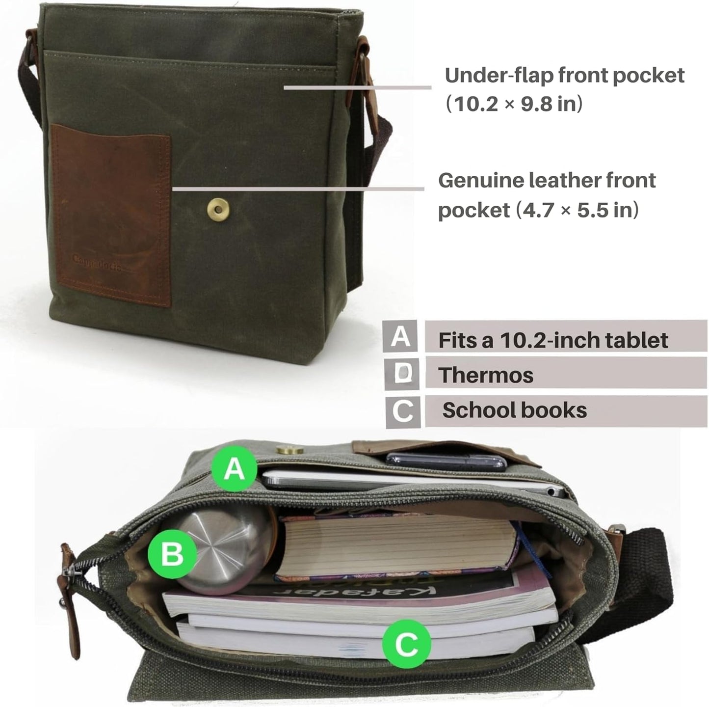 Waxed Canvas Shoulder Bag – Waterproof Leather Detailed Messenger Bag