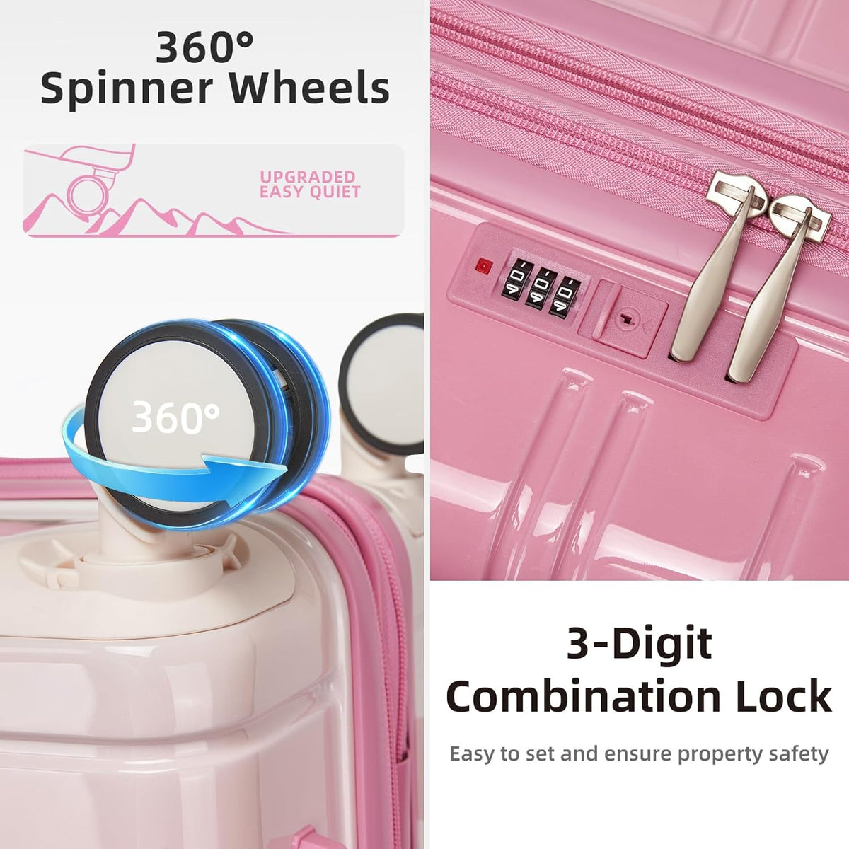 LARVENDER Luggage Sets 5 Piece Hardside Expandable Suitcase with Wheels Lock,PC+ABS Hardside