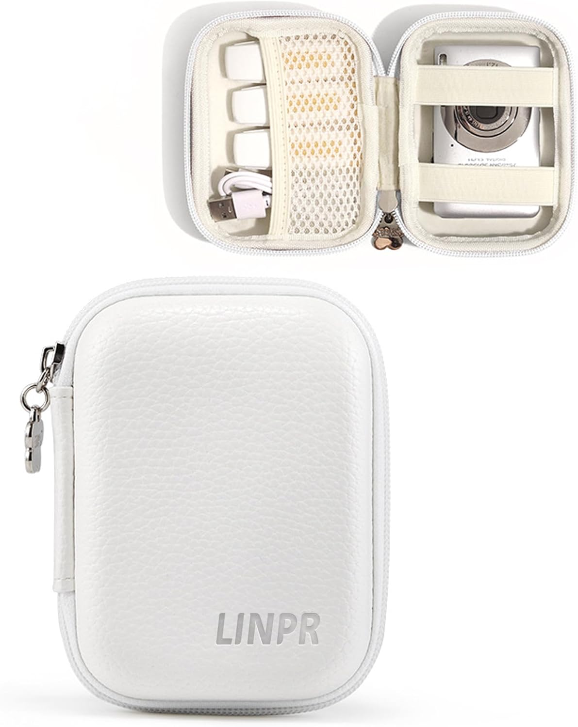 Digital Camera Case for CAMKORY, KODAK PIXPRO FZ45/FZ55, Canon IXUS 285 HS, Lecran, Small Travel Compact Camera Holder with Mesh Pocket for Accessories SD Card (White)
