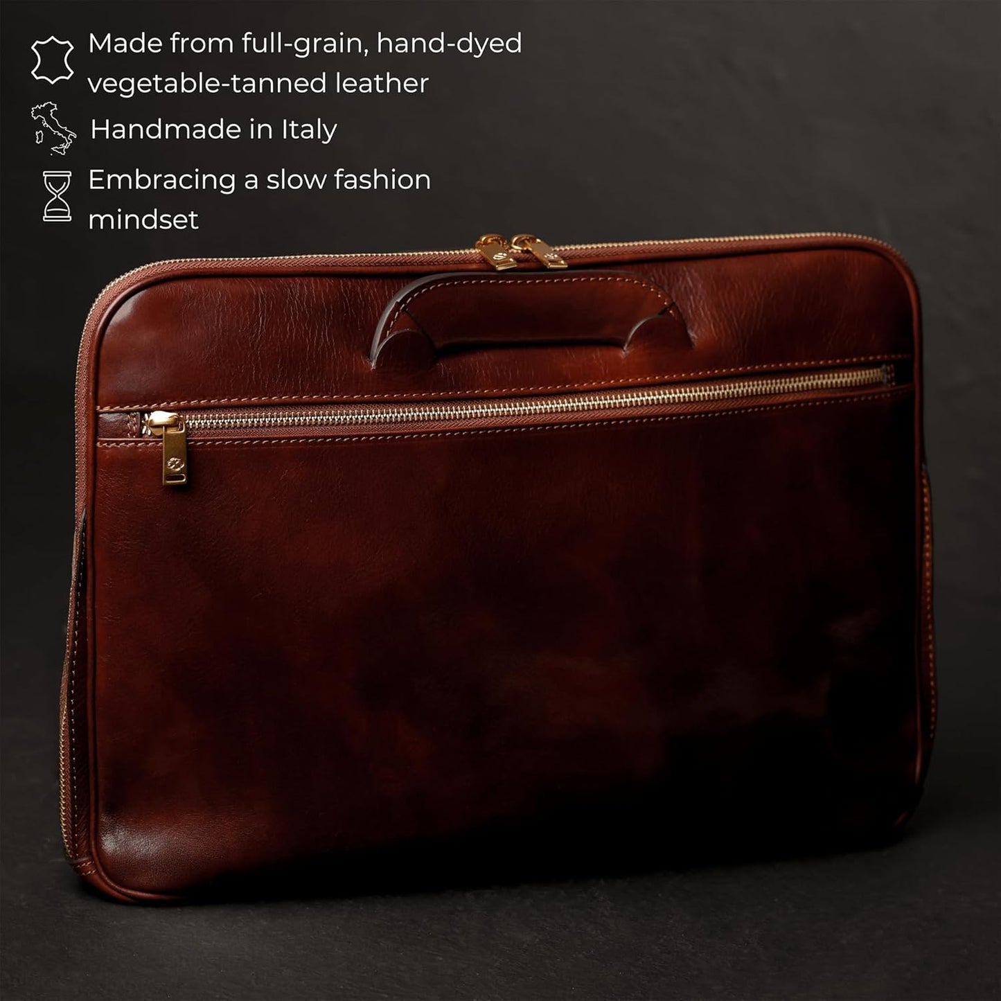 Time Resistance Slim Leather Briefcase - Italian Handmade Leather Computer Bag - Briefcase for Men and Women - Laptop Bag