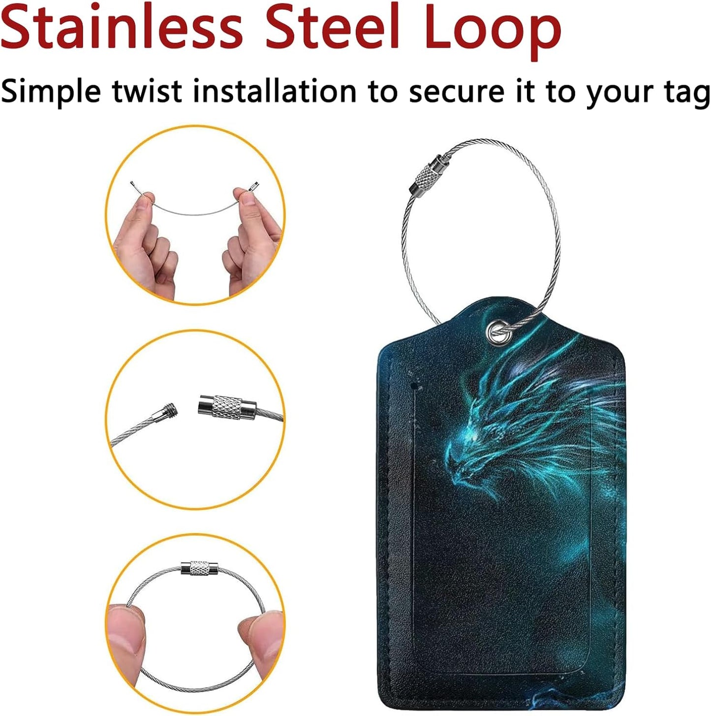 2 Pack Luggage Tags for Suitcase, Privacy Cover ID Label with Stainless Steel and Address Card for Travel Bag Backpack Cruise Ship Essentials Tag Men Boys Kids - Cool Blue Dragon