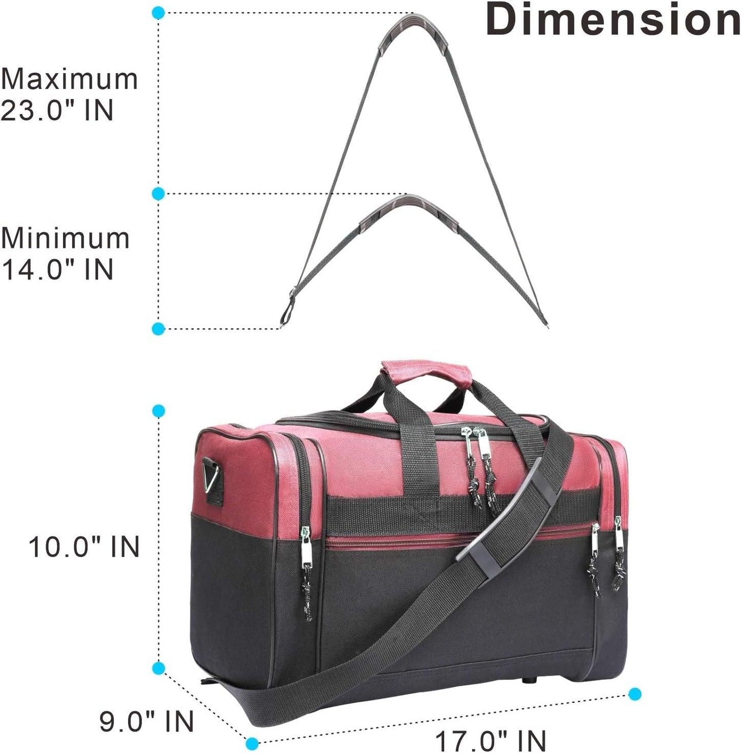 BuyAgain Duffle Bag, 17" Travel Carry On Sport Overnight Weekender Duffel Gym Bag with Adjustable Strap For Men Or Women