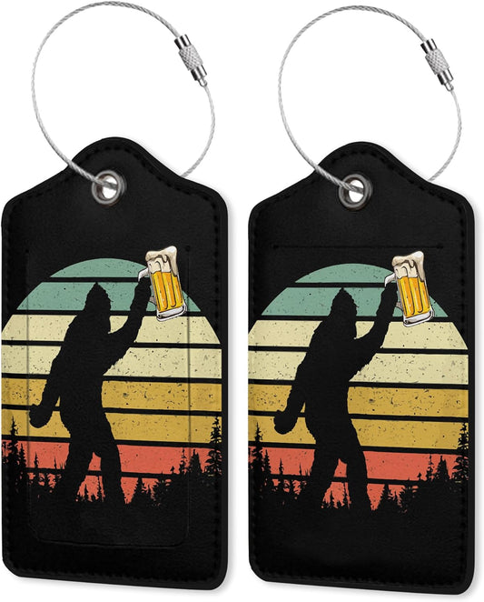 Luggage Tag for Suitcase,Black Sasquatch Unique Travel Tags with Privacy Cover ID Label & Stainless Steel Loop for Men Women Baggage