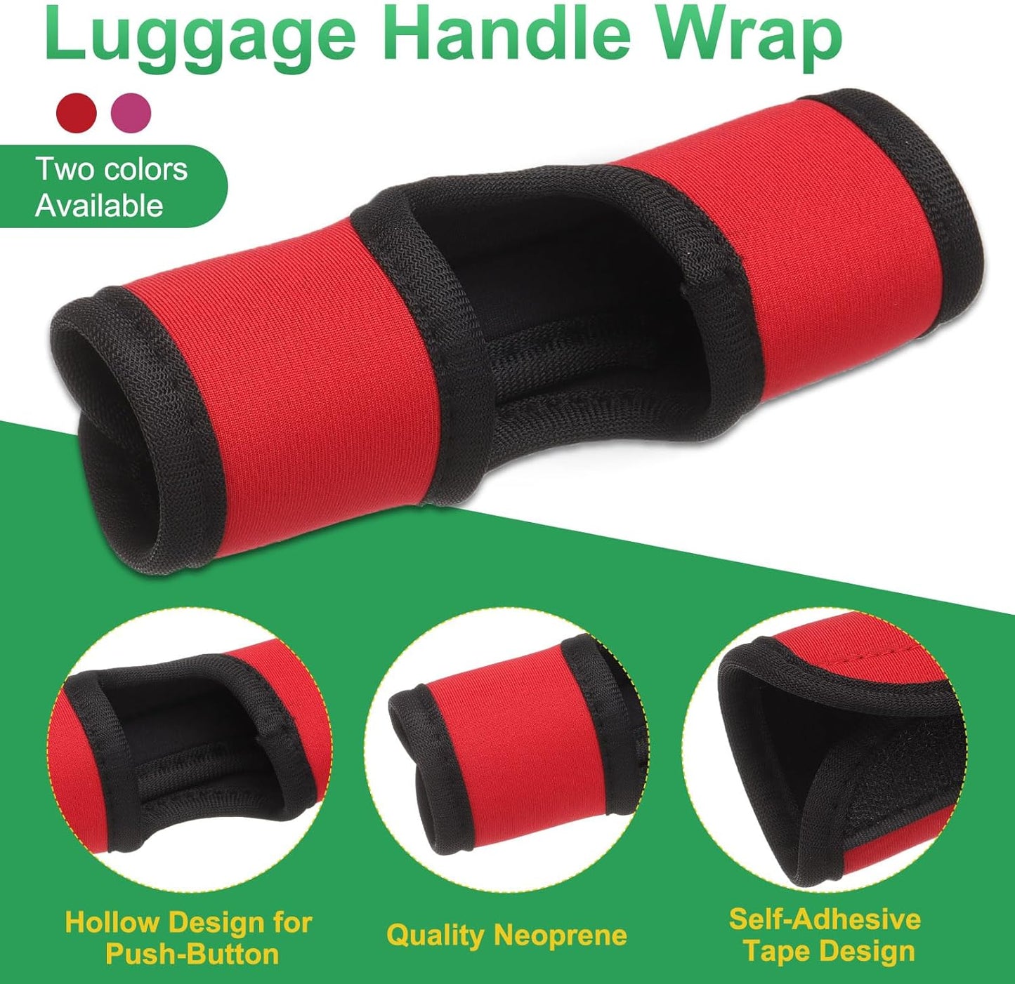 uxcell Luggage Handle Wrap, 4 Pcs Hollow Neoprene Handbag Grip Cover Protector Luggage Identifiers Suitcase Handle Wraps for Luggage Suitcase Travel Bags, Red/Purple