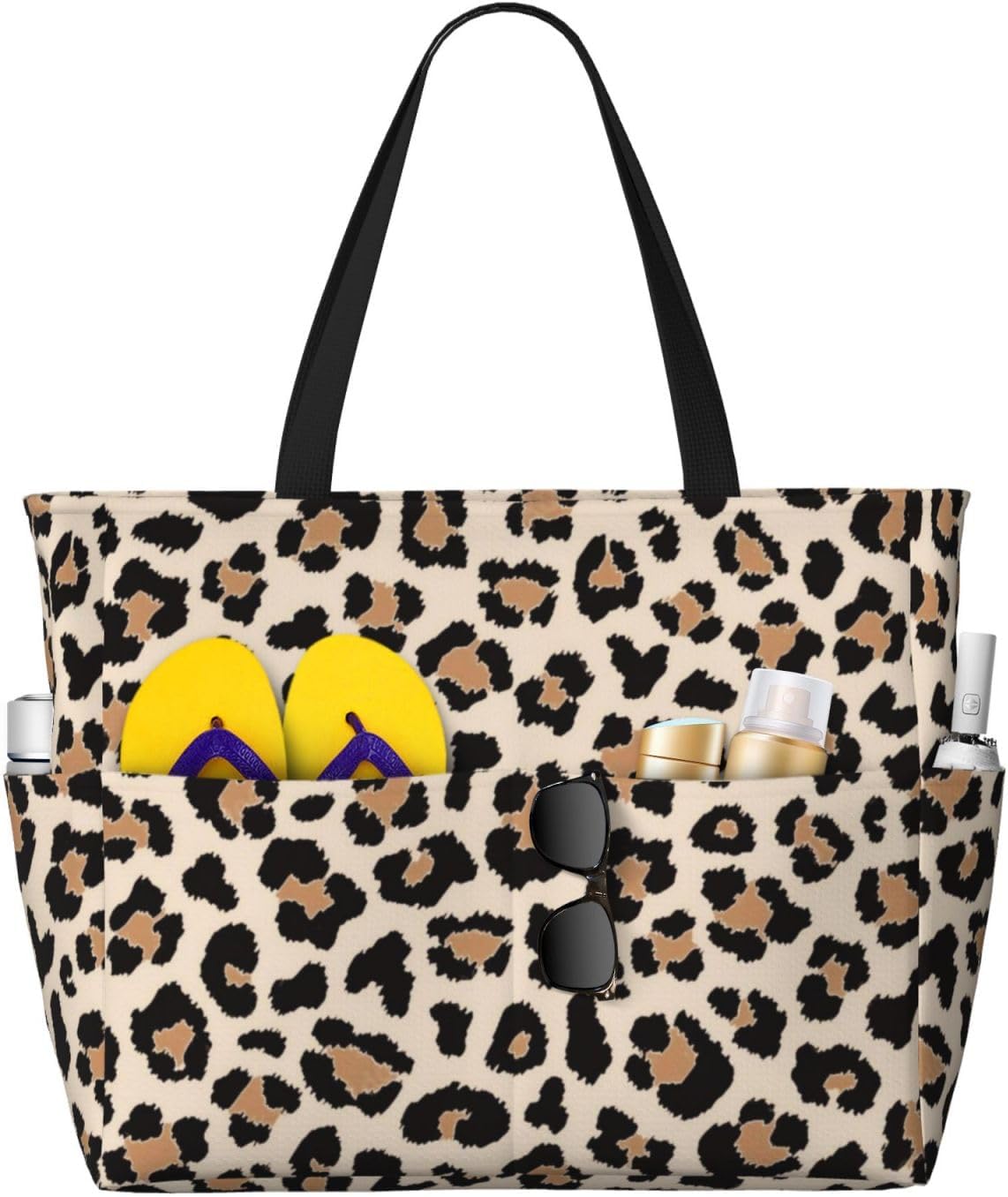 Large Travel Beach Tote Bag with Zipper Pockets Portable Lightweight Gym Bag Picnic Outdoor