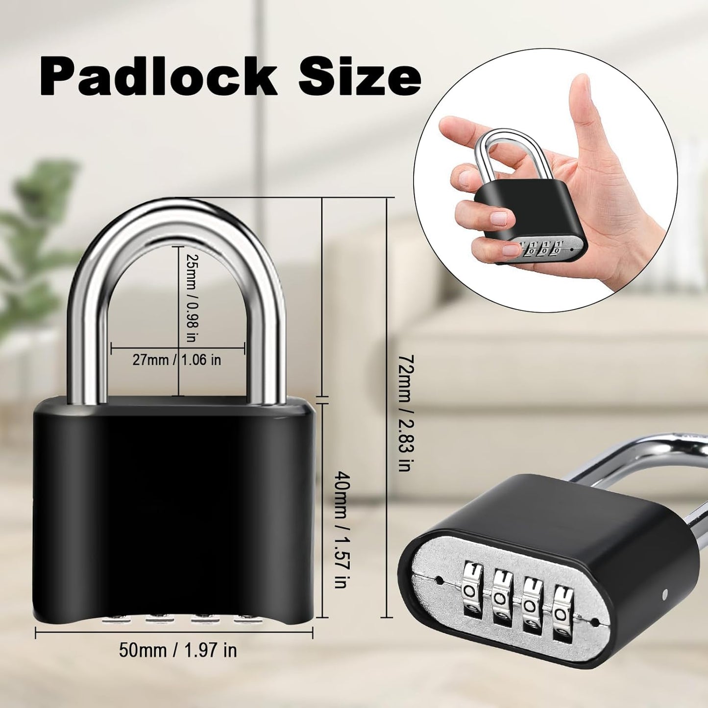 4pcs Combination Lock, 4-Digit Heavy Duty Combo Lock, Combination Padlock Outdoor Waterproof Gate Locks for Outdoor Fence, Locker, Sheds, Gym, Gate Hasps (4pcs, Short Shackle)