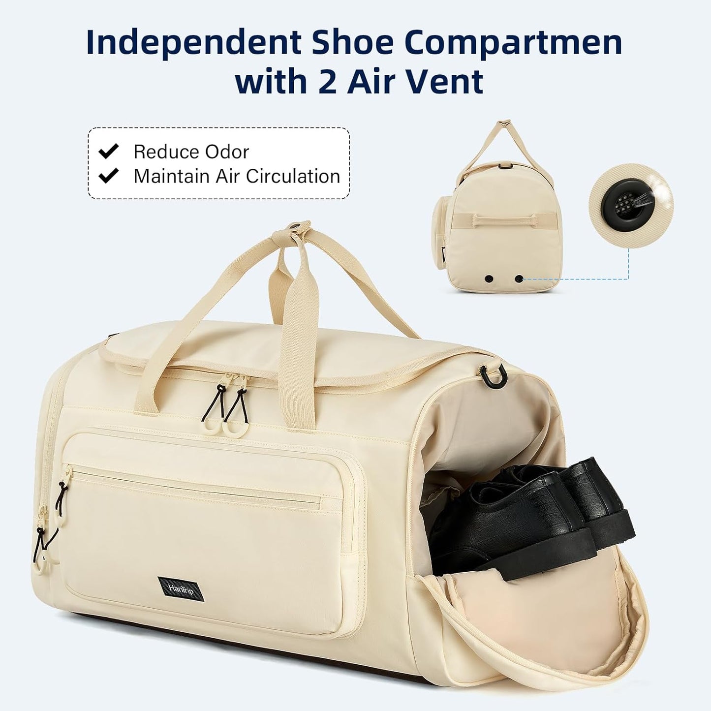 Large Travel Duffle Gym Bag with Shoe Compartment, Underseat Carry On Luggage Overnight Weekender