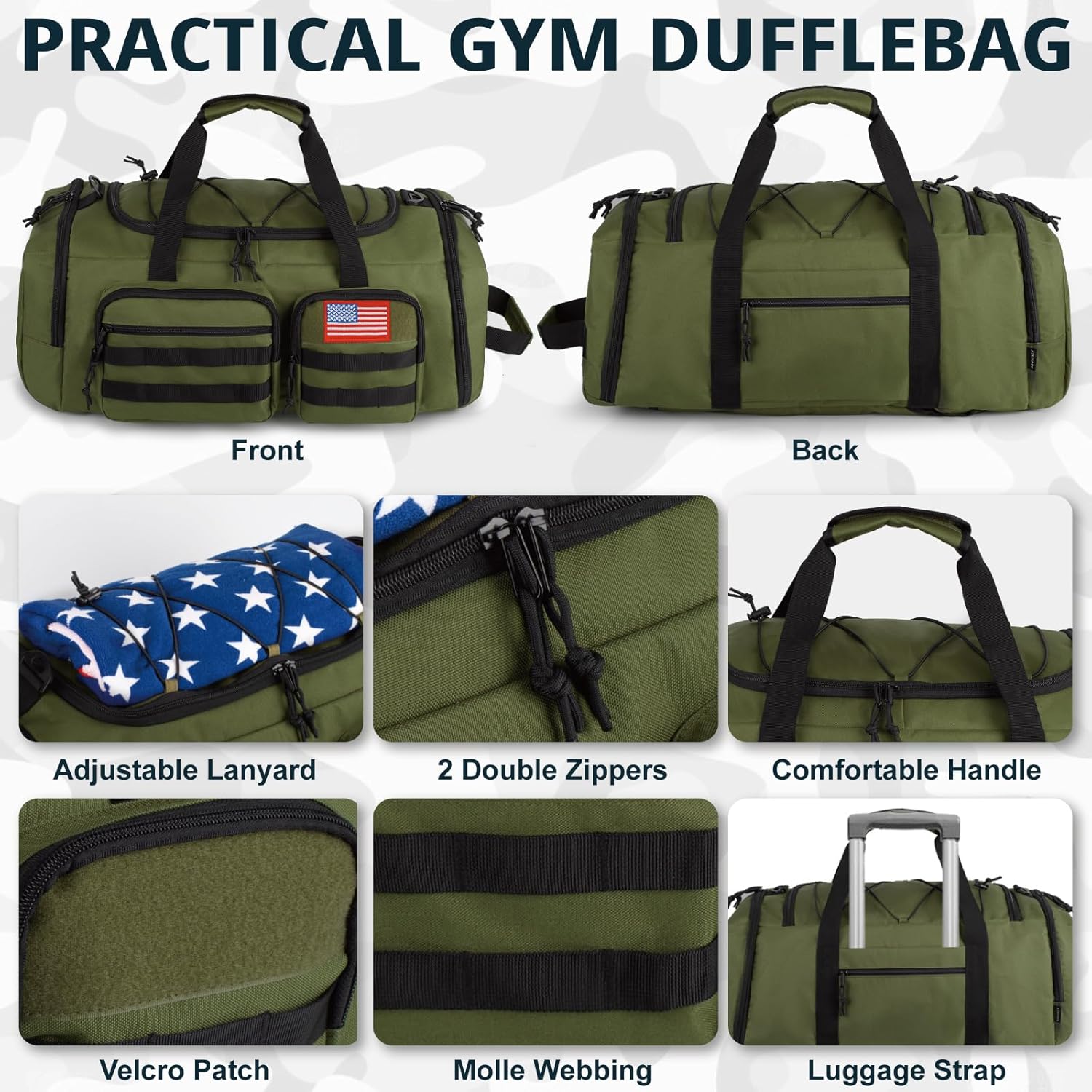 Tactical Gym Bag for Men，50L Large 3 in 1 Sports Duffle Bag with Shoes Compartment for Travel,Water