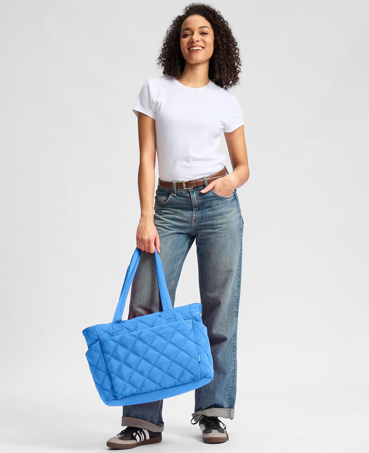 Tote Bag for Women, Lightweight Puffer Tote Work Bags with Compartments for Travel, Quilted Shoulder Bag with Zipper