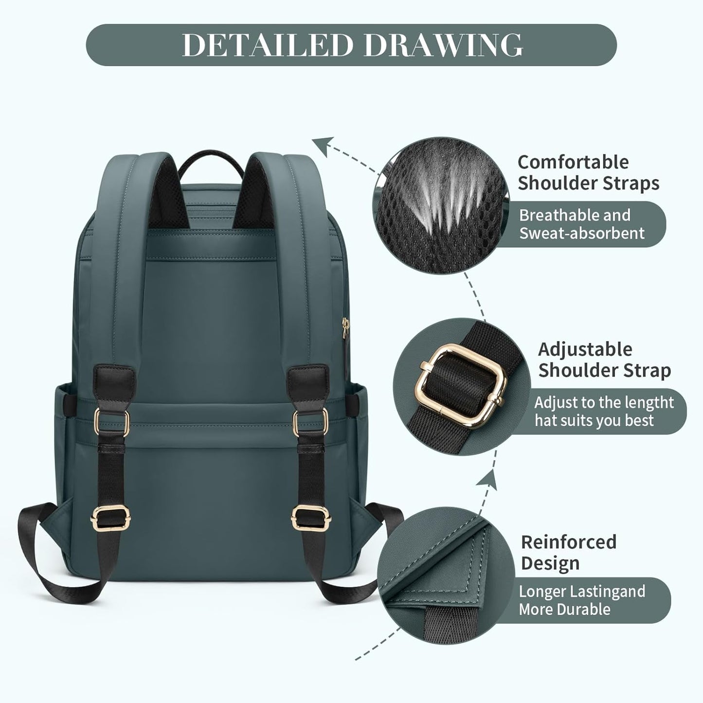 GOLF SUPAGS Women Laptop Backpack Casual Daypack for Work Travel College Backpack Purse Fits 14 Inch Notebook (Atrovirens)