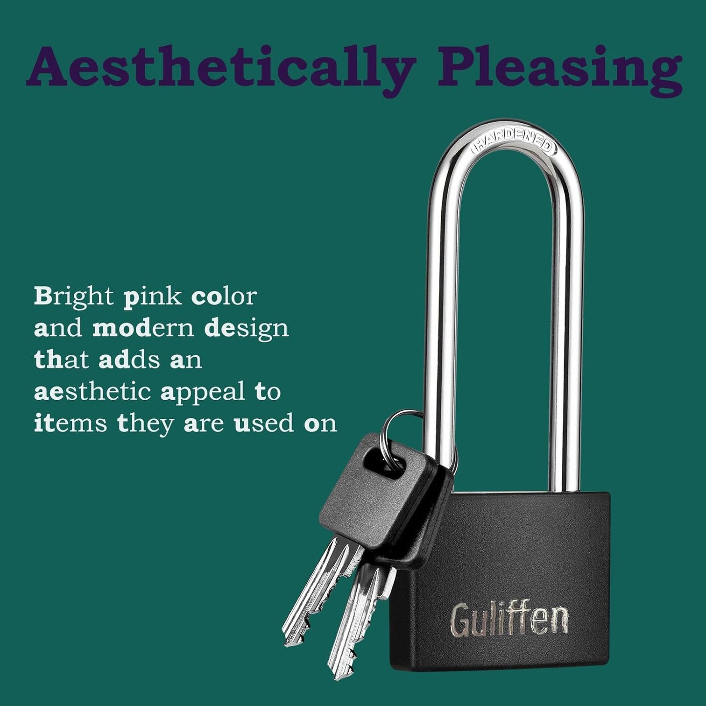 2 Pack Covered Aluminum Padlocks with Key, Black Locker Lock with Long Shackle for Gates, Fences, Toolboxes,