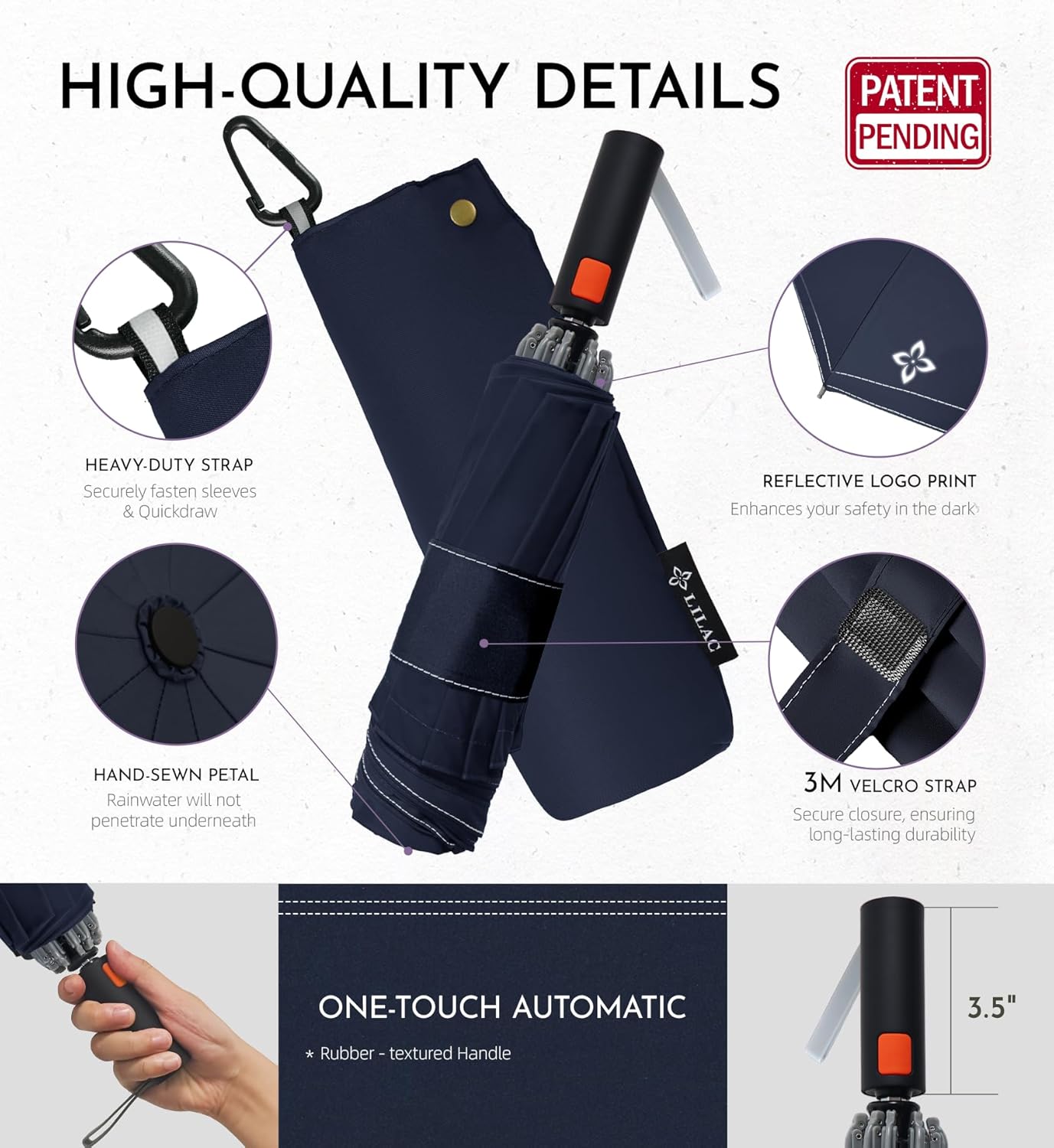 Large Travel Inverted Umbrella, 55" 10 Ribs Windproof for Rain & Sun, Reverse Auto open/close Compact Portable for Men, Reflective Thread for Night Safety