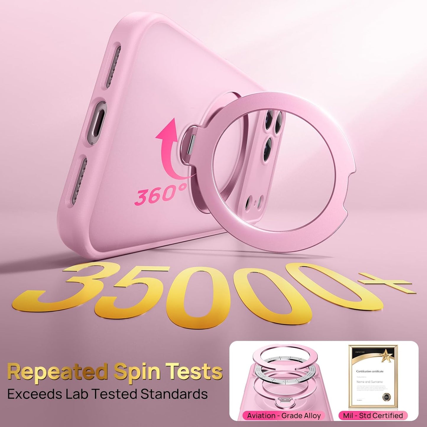360° Spin Magnetic Stand for iPhone 17 Pro Max Case, [Fit for MagSafe][Military Protection][Full Camera Protection] Adjustable Kickstand iPhone Case for iPhone 17 Pro Max 6.9", Pink