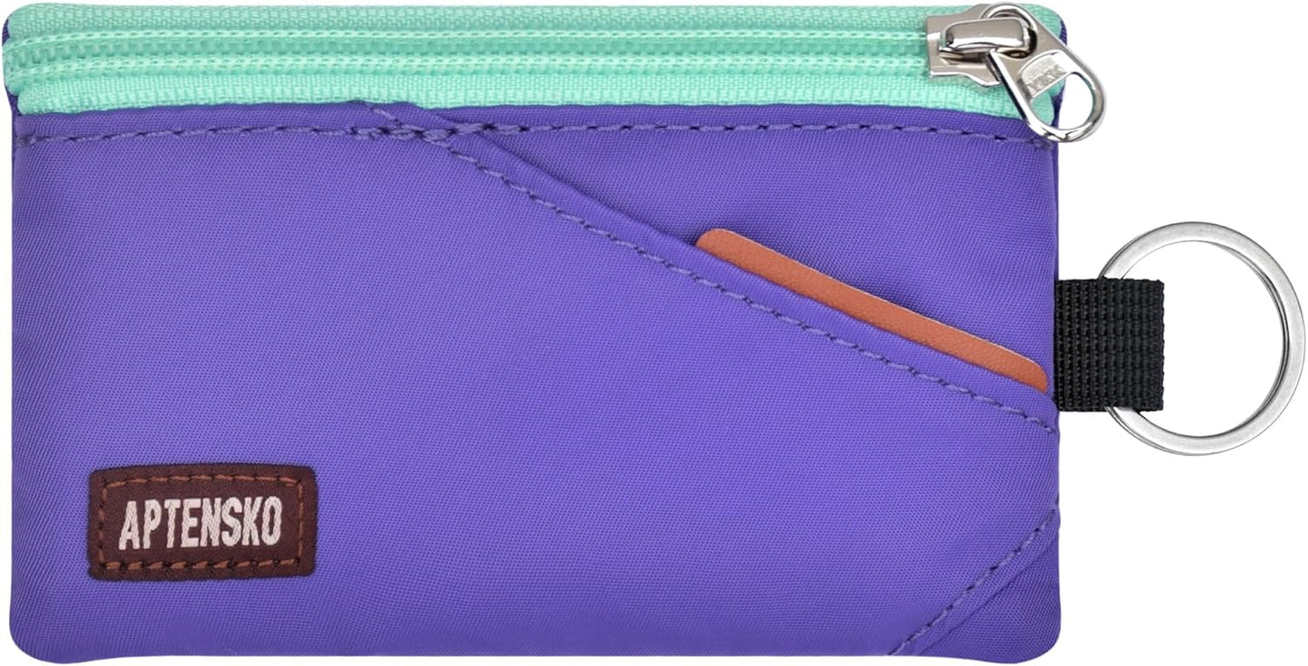 RFID Travel Wallet with Adjustable Lanyard-Zipper Small Wallet with ID Card Holder, Keychain for women&men-Minimalist Slim Waterproof Nylon case for ID, Cash, Key (Violet)
