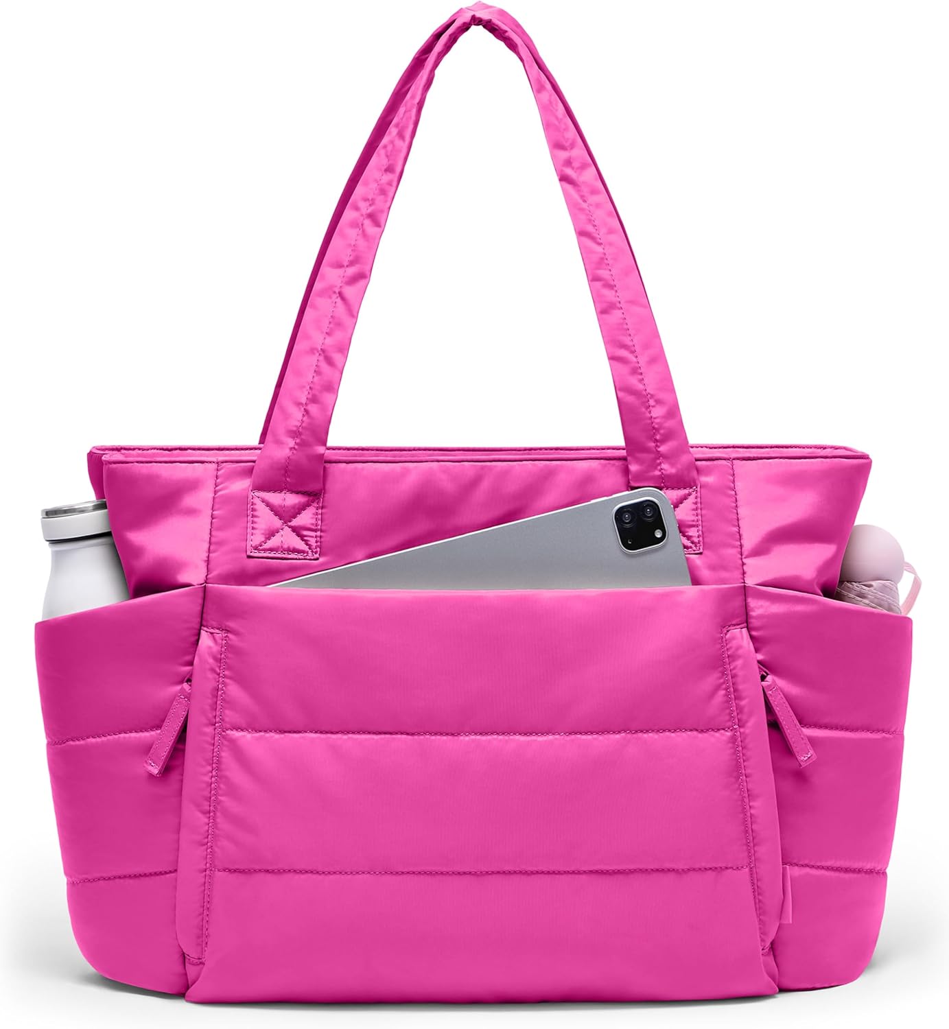 Tote Bag for Women with Zipper, Quilted Puffer Tote Bag with Compartments, Lightweight Puffy Work Bags for Women Travel
