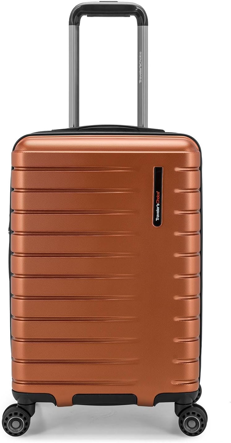 Traveler's Choice Archer Polycarbonate Hardside Spinner Luggage Set, Tie Down Straps, Orange, Carry-On 21-Inch