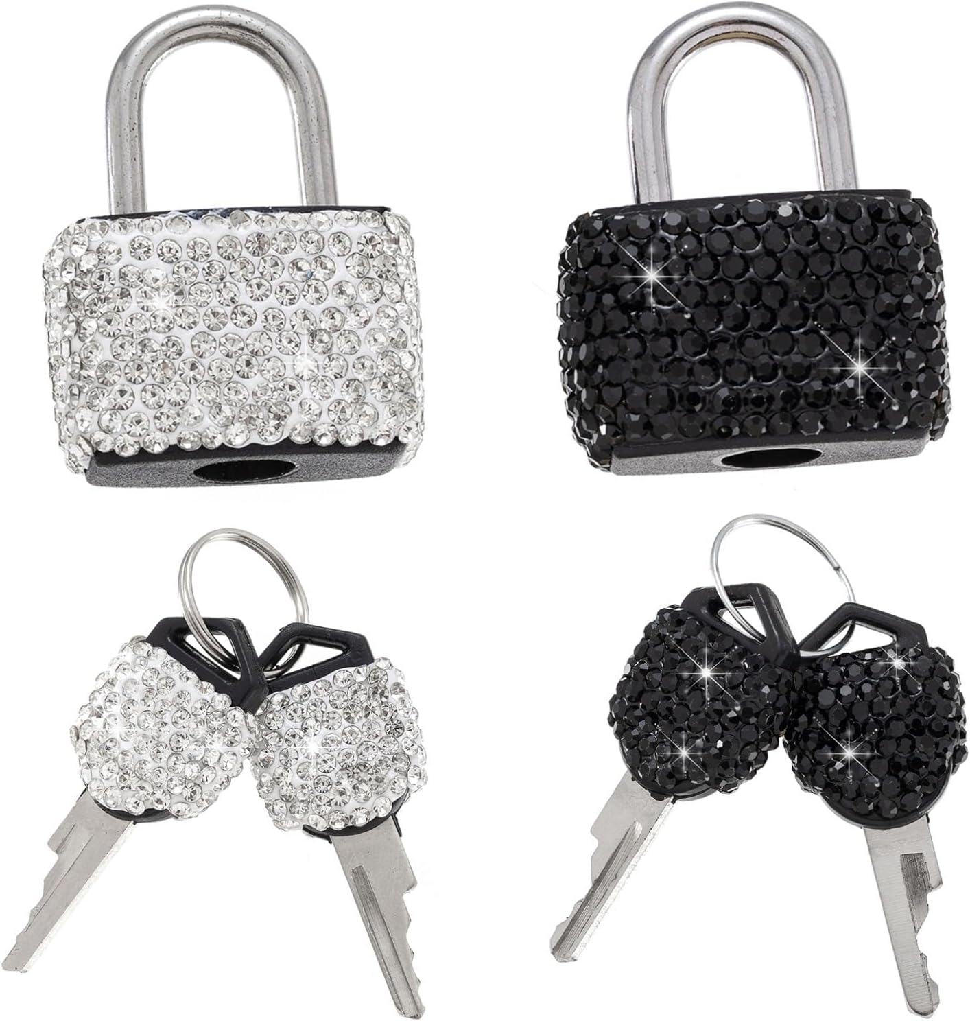 2 Pcs Small Locks with Keys Mini Luggage Locks Bling Padlock with Key Metal Lock for Locker Suitcase Bag(White+Black)