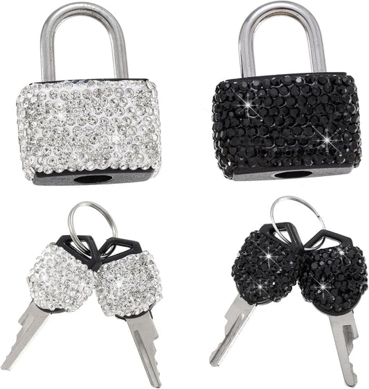 2 Pcs Small Locks with Keys Mini Luggage Locks Bling Padlock with Key Metal Lock for Locker Suitcase Bag(White+Black)