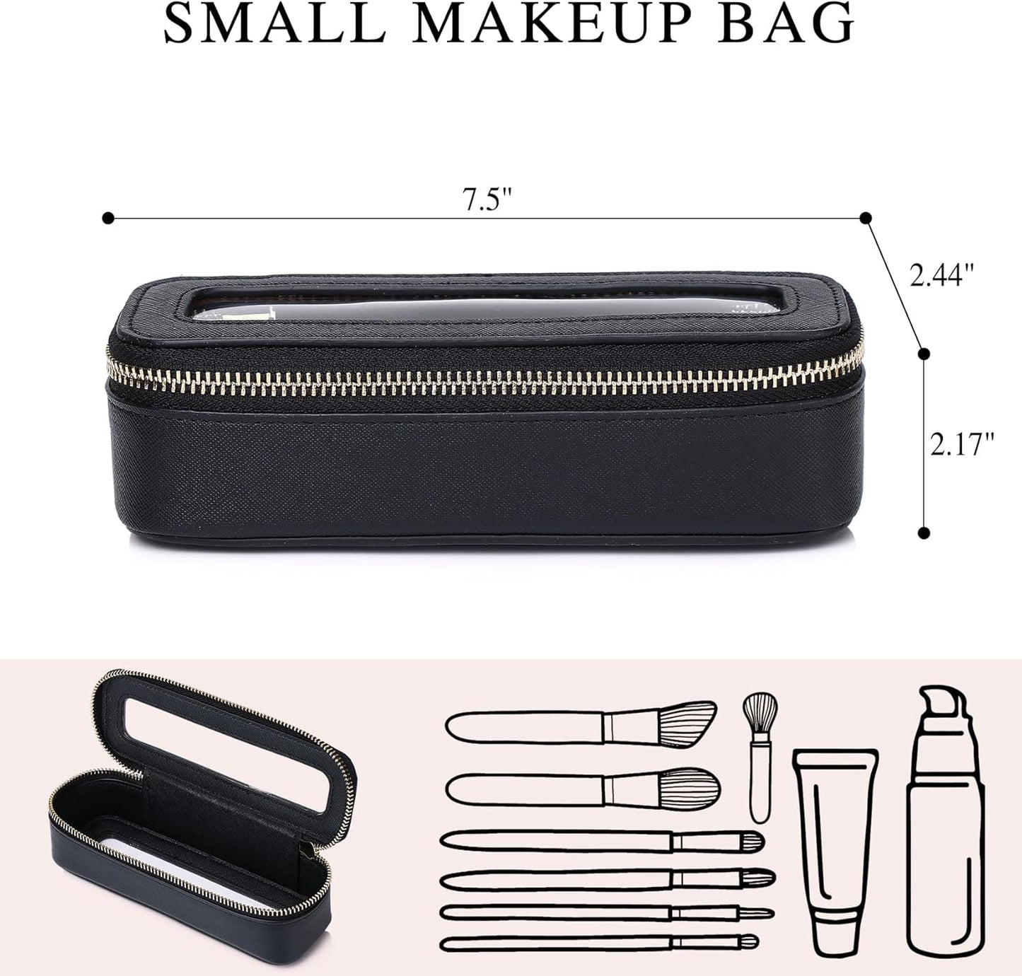 Clear Travel Makeup Bag with Brush Case Portable Transparent Cosmetic Bag and Toiletry Bag
