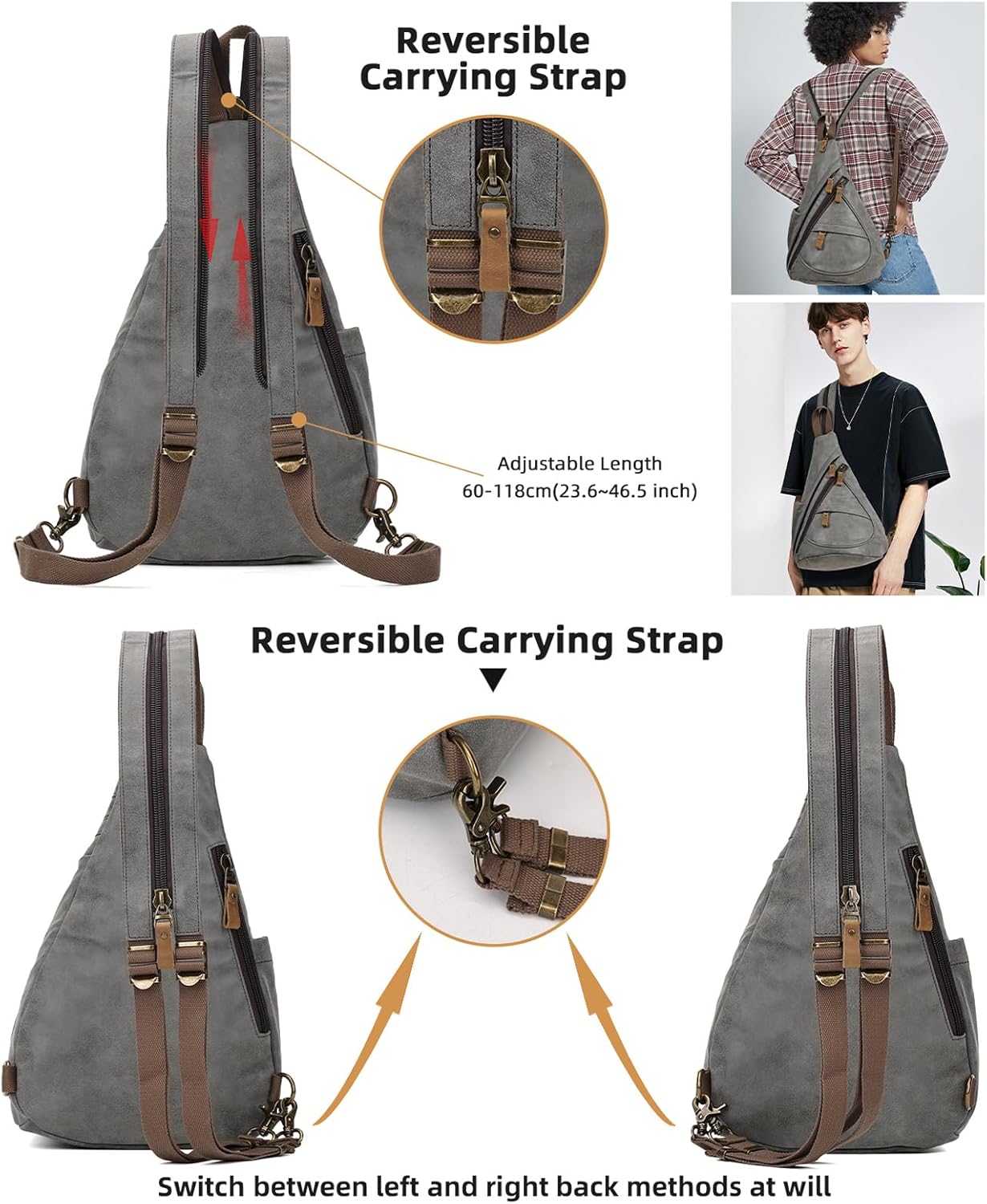 KL928 PU Leather Sling Bag - Small Crossbody Backpack Shoulder Casual Daypack Rucksack for Men