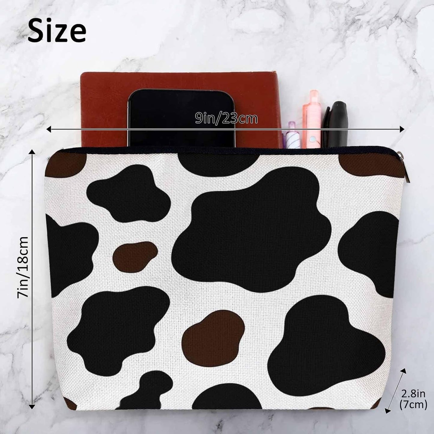 Women Cosmetic Bag Cow, Farm Cow Print Cattle Skin Milk Fur White Black Cute Makeup Bag For Purse Cosmetic Travel Bag For Toiletries Makeup Storage Bag Flax Skincare Bag Make Up Pouch Bags