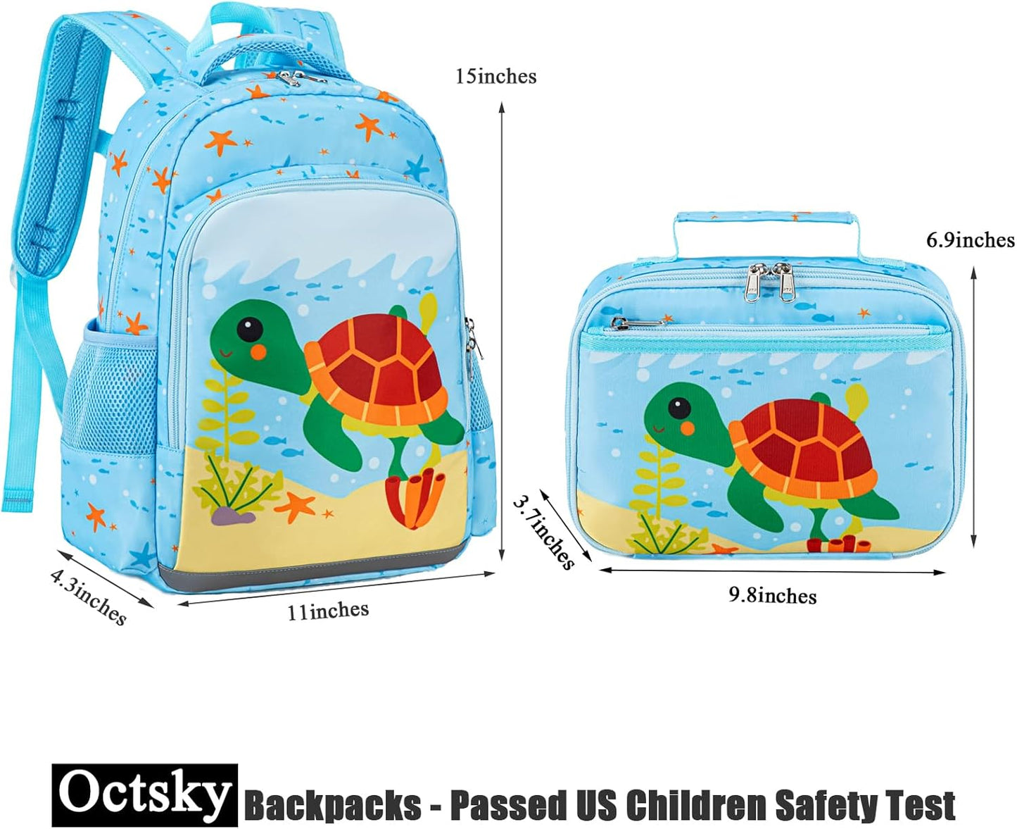 Octsky Kids Backpack for Girls Boys, Preschool Kindergarten Backpacks, Toddler BookBag with Chest Strap, Sea Turtle