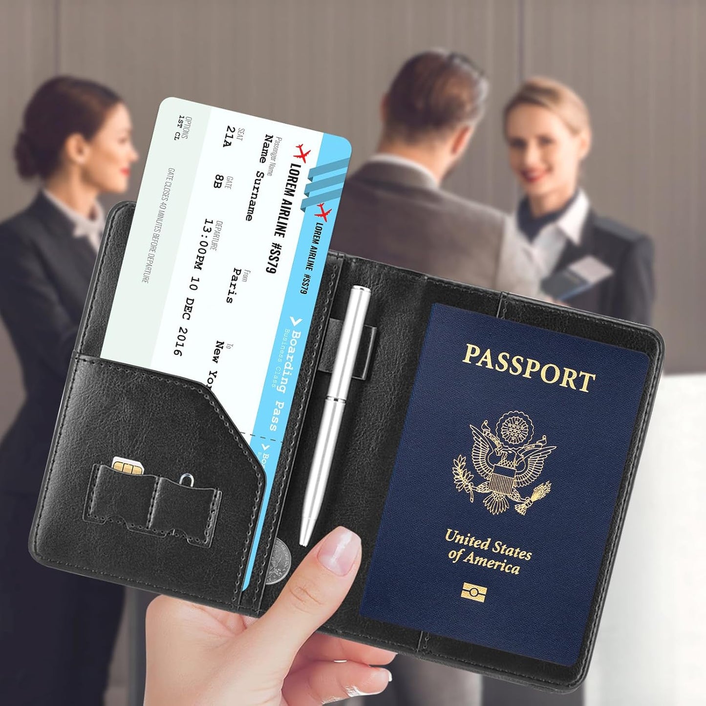 ACdream RFID BLOCKING Passport Holder Travel Wallet, Premium PU Leather Cover Passport Book with Card Holder, Pen Holder, Keep Organization, and Travel Essentials for Women and Men, Black