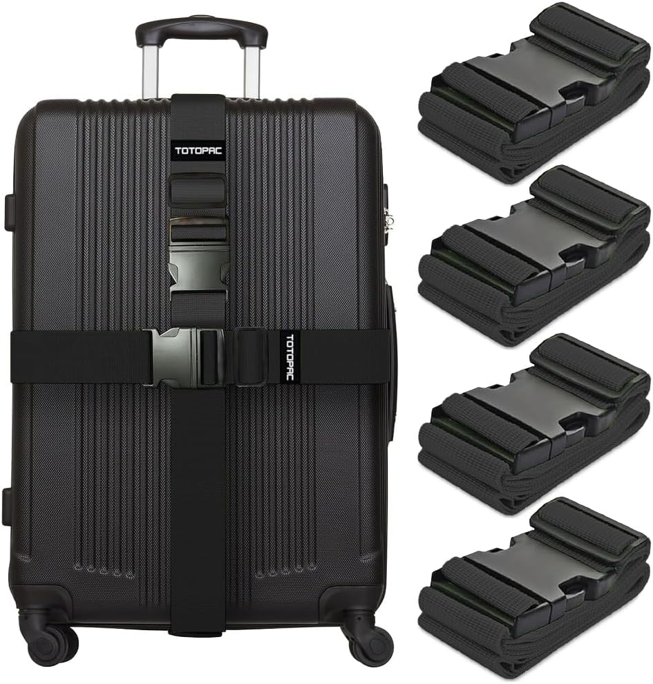 4 Pack Luggage Straps, Adjustable Suitcase Belts 72" x 2" with Quick Release Buckle, Durable Travel Accessories for Secure Luggage and Easy Identification (Black)