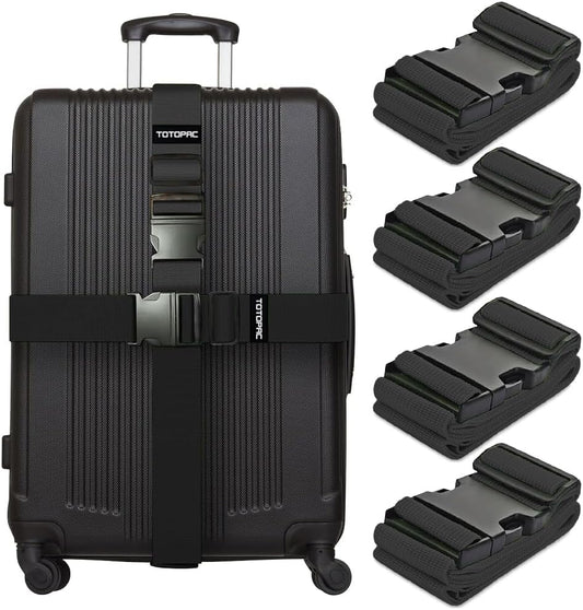 4 Pack Luggage Straps, Adjustable Suitcase Belts 72" x 2" with Quick Release Buckle, Durable Travel Accessories for Secure Luggage and Easy Identification (Black)
